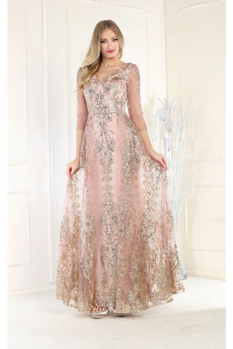 V-Neck Floor-Length Tulle Prom A-Line May Queen 2000