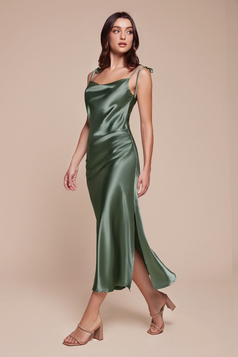 LaDivine BD103 Homecoming Midi Cocktail Dress in Moss Green