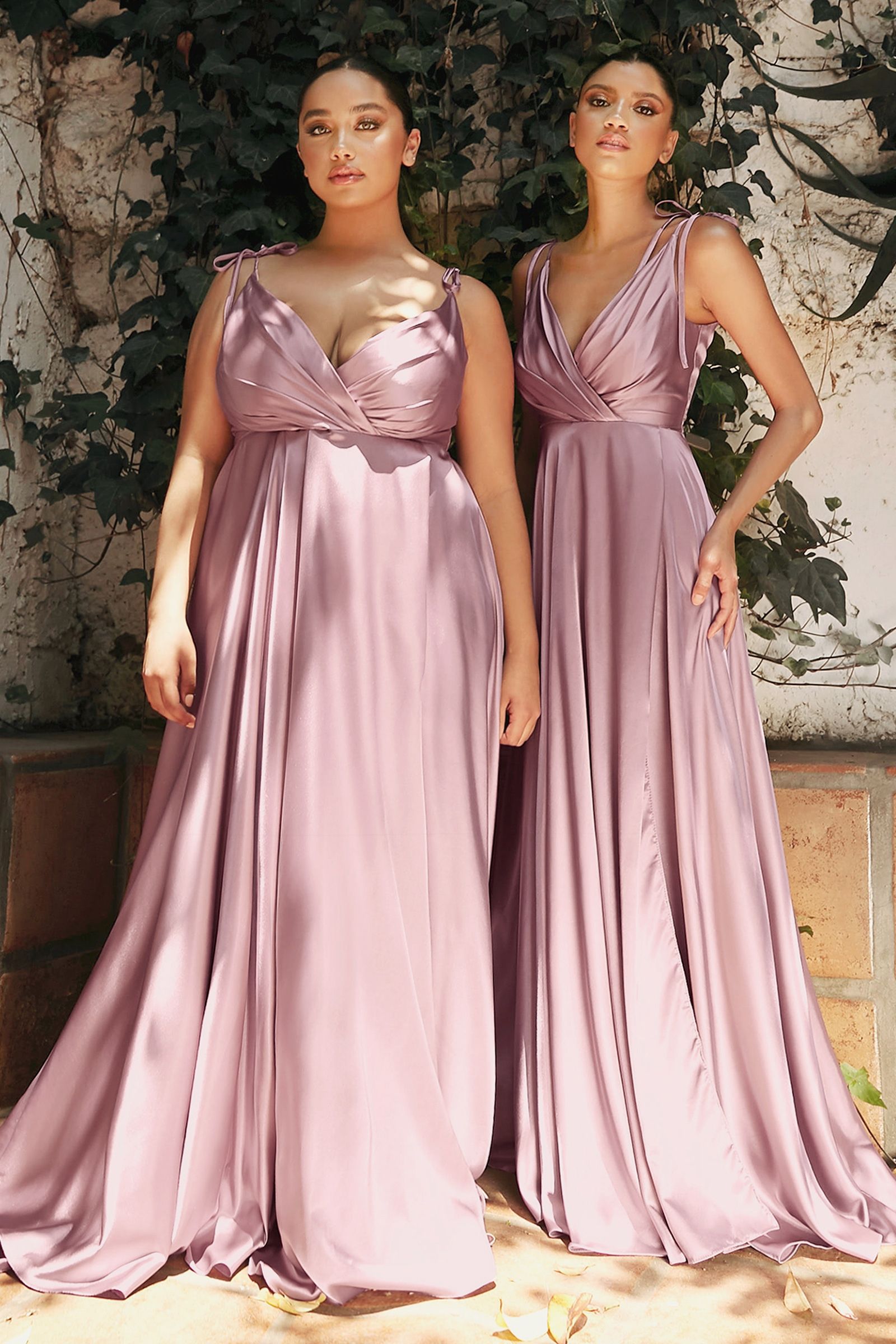 LaDivine BD105 Long Pleated Slit Formal A Line Dress in Mauve
