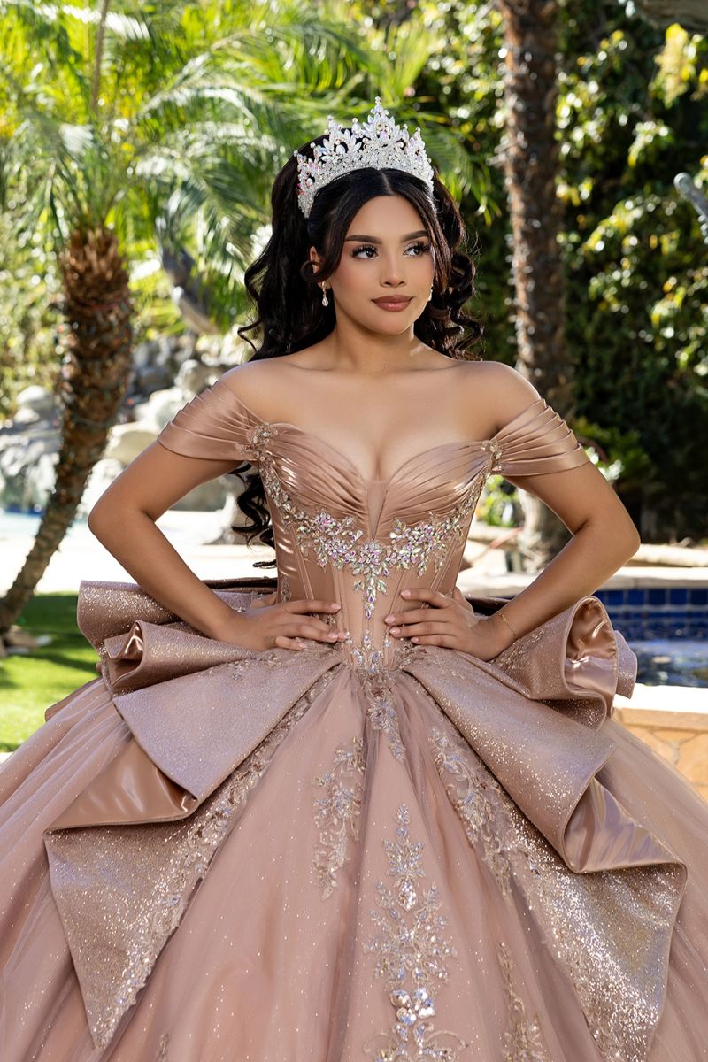 Off-the-Shoulder Floor-Length Tulle Quinceañera Ball Gown May Queen LK297