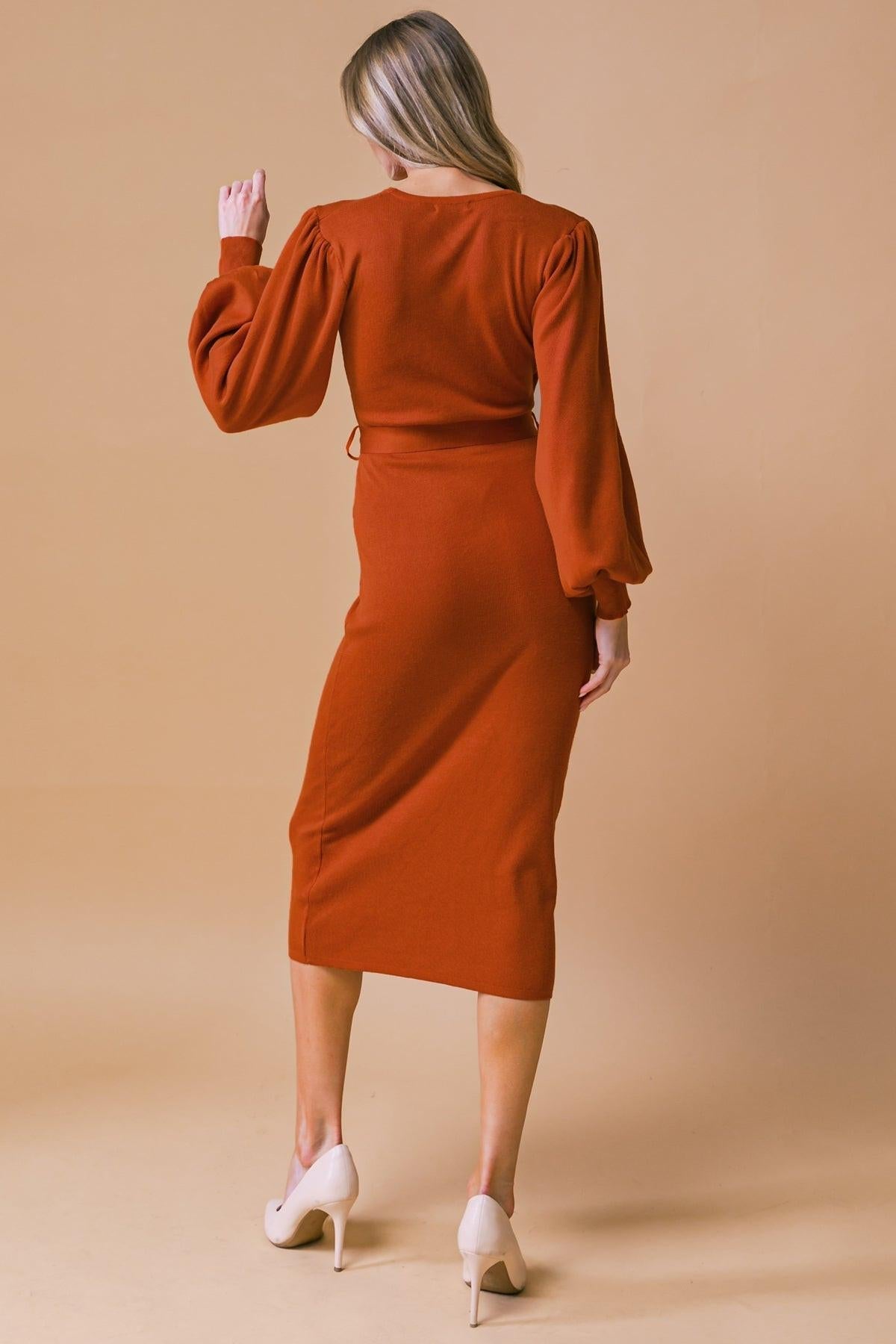 V-Neck Midi Jersey Cocktail Sheath Flying Tomato ISW5183