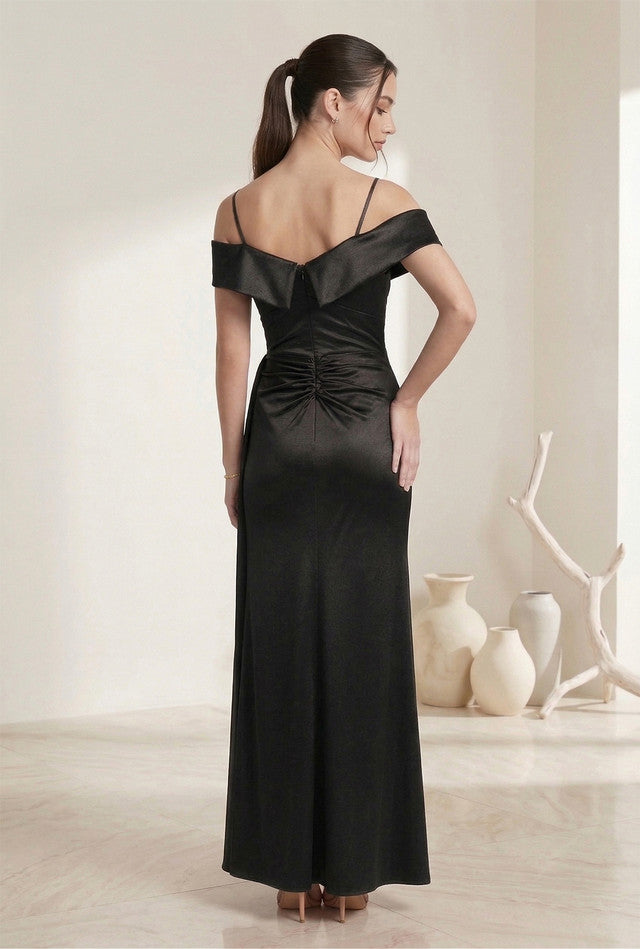 Off-the-Shoulder Floor-Length Satin Prom Fit & Flare Lenovia 3130