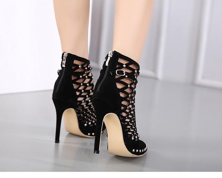 Black Roman Sandals Caged Ankle High Heel Shoes - The Dress Outlet DG