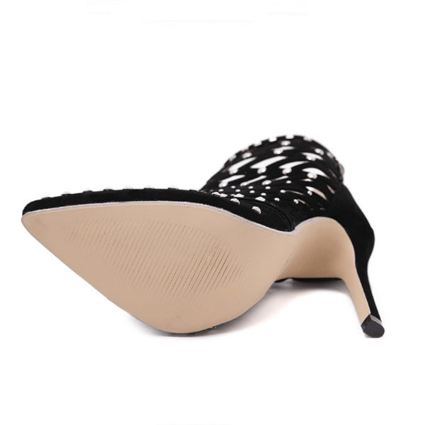 Black Roman Sandals Caged Ankle High Heel Shoes - The Dress Outlet DG