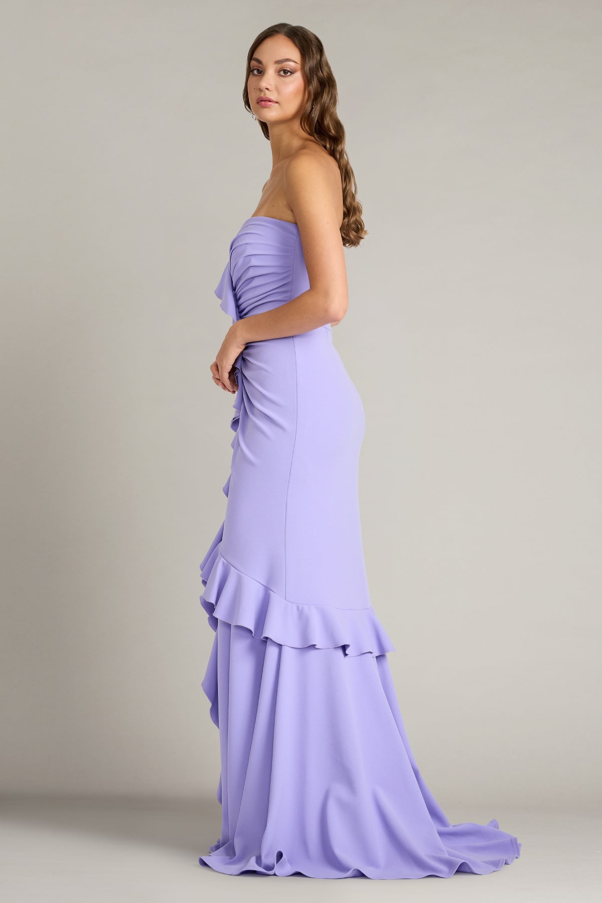 Lavender Mist Sweetheart Floor-Length Scuba Formal Gown with Cascading Ruffles Tadashi Shoji BOS20390L