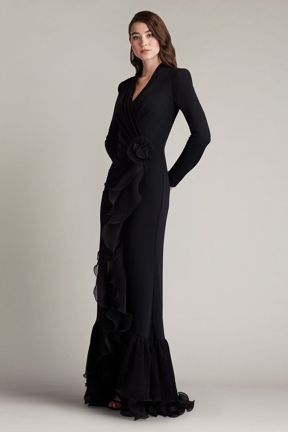 Formal Dresses Long Formal Evening Pleated Ruffle Dress Black