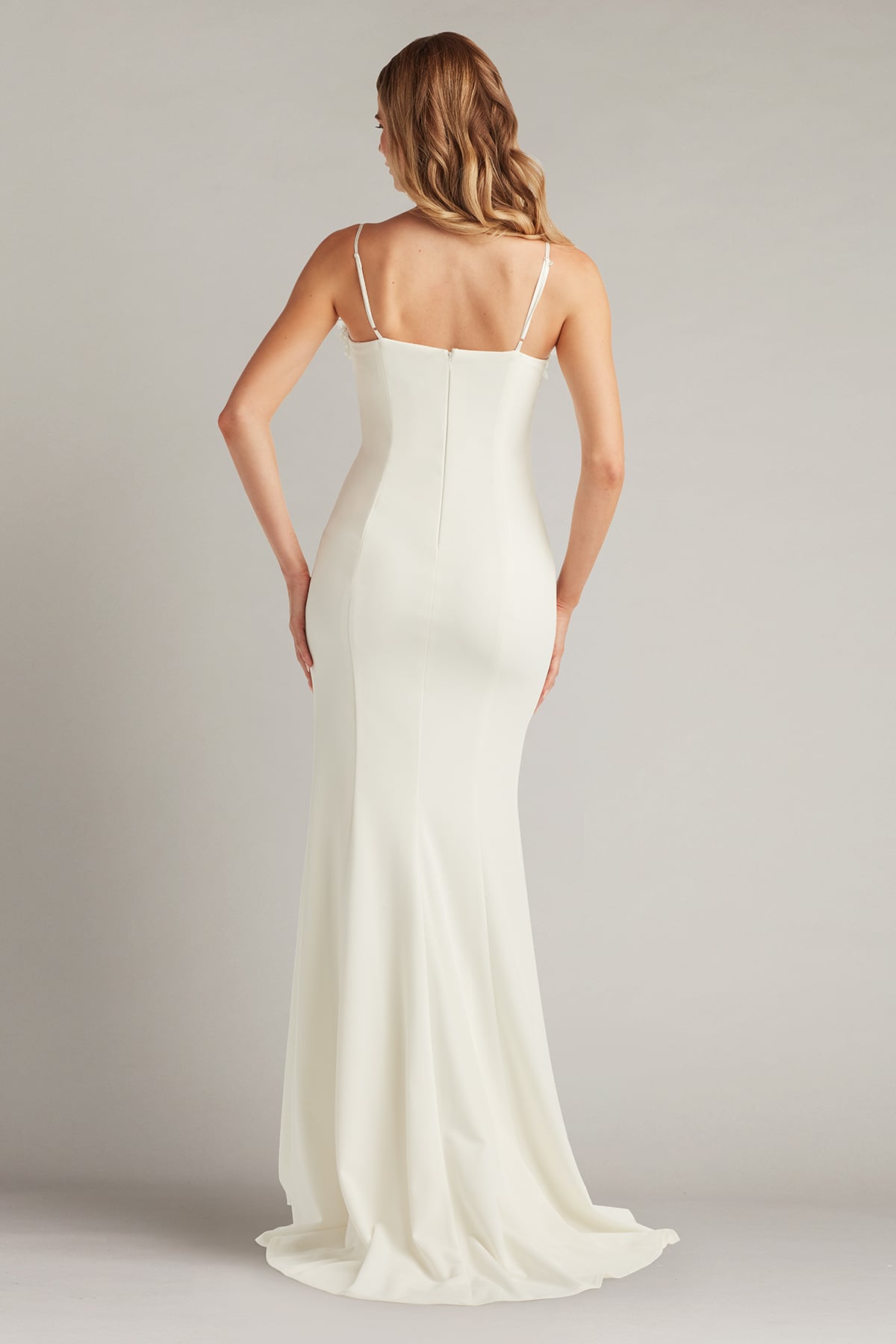 Wedding Dresses Long Fitted 3D Floral Wedding Dress Tadashi Shoji BOS24603LBR Ivory