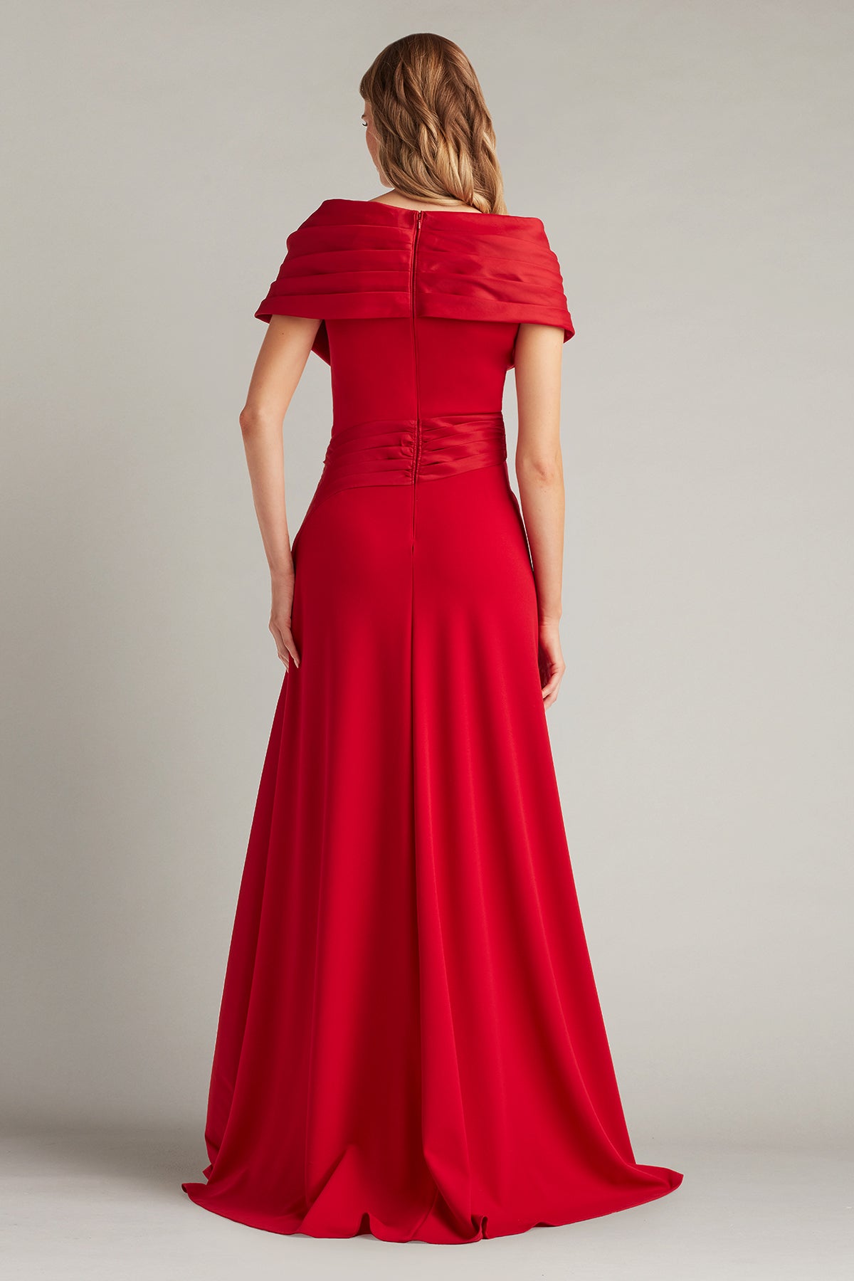 Formal Dresses Long Pleated Formal A line Dress Tadashi Shoji BOS25179L Cherry