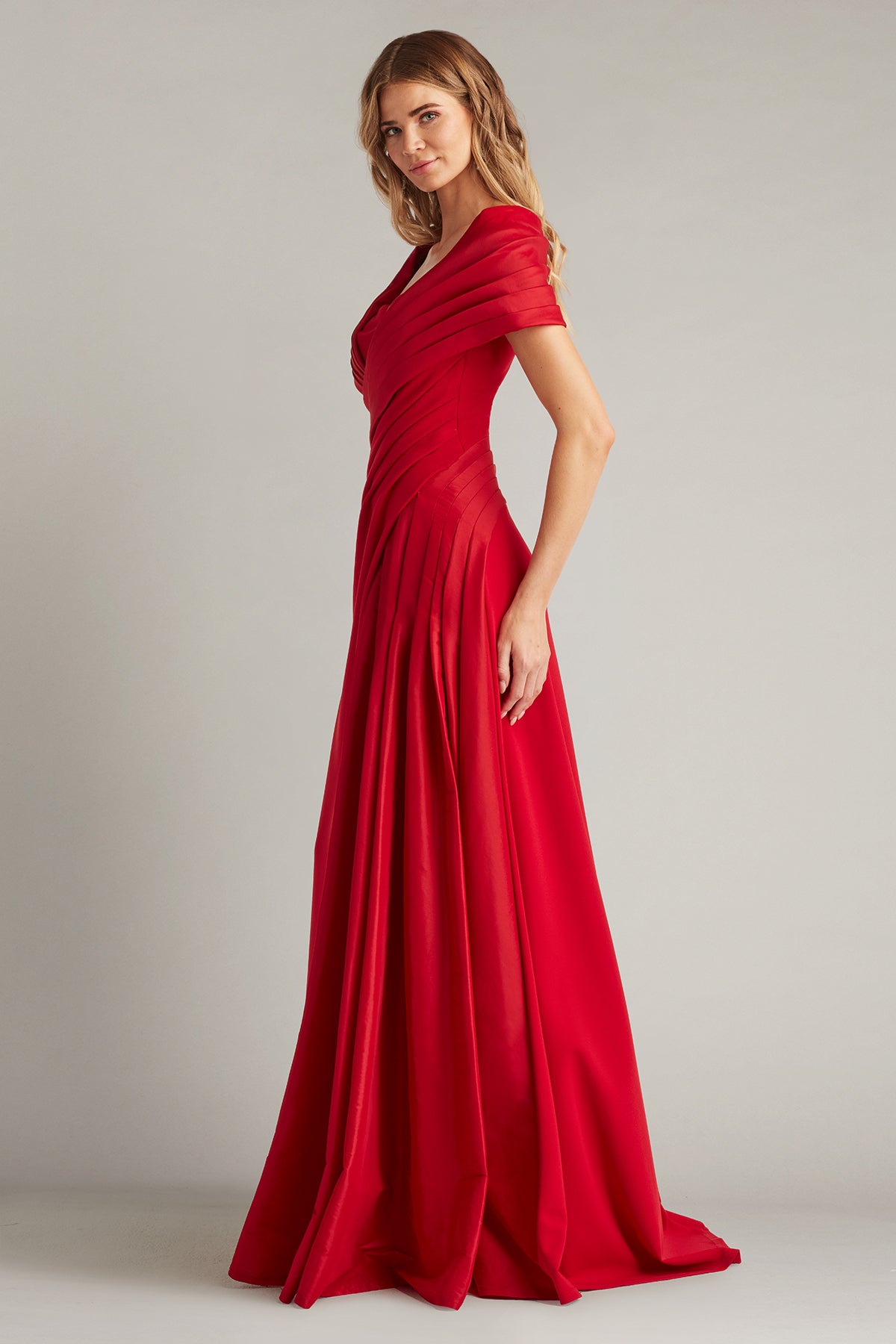 Formal Dresses Long Pleated Formal A line Dress Tadashi Shoji BOS25179L Cherry