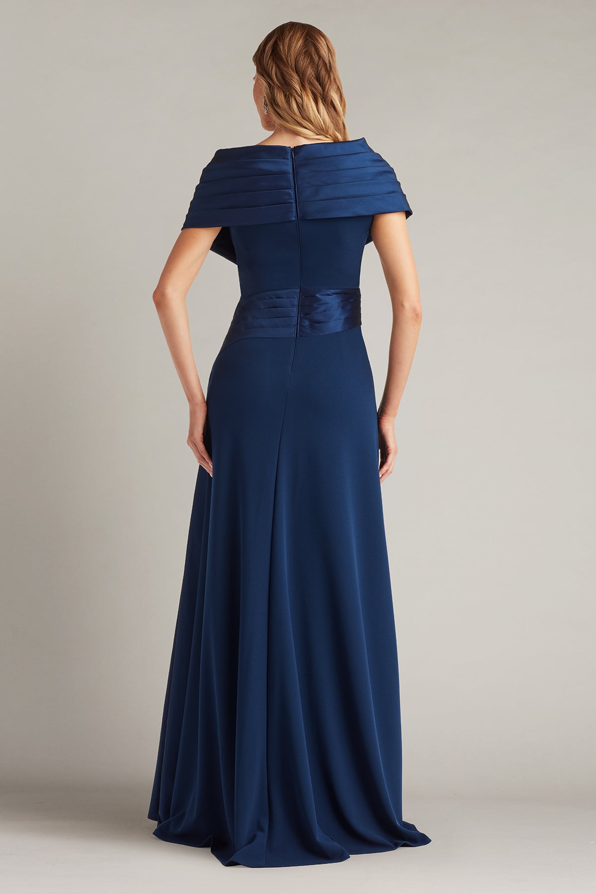 Formal Dresses Long Pleated Formal A line Dress Tadashi Shoji BOS25179L Navy