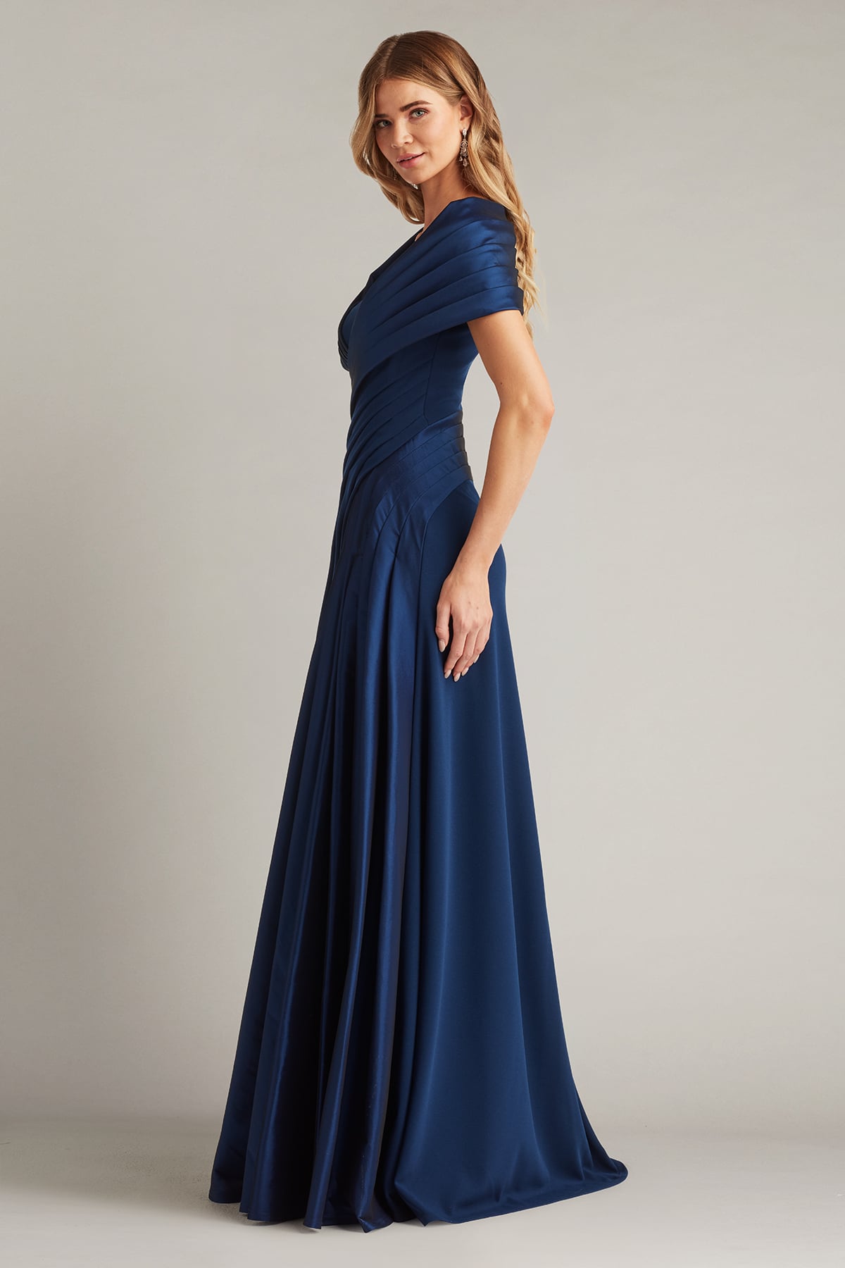 Formal Dresses Long Pleated Formal A line Dress Tadashi Shoji BOS25179L Navy
