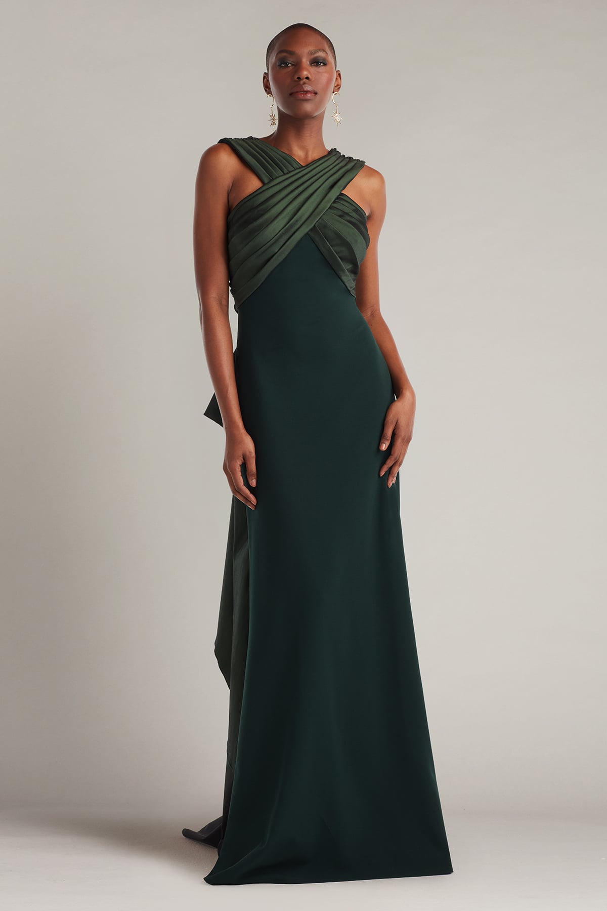 Prom Dresses Formal Pleated Long Ruffle A Line Prom Dress Tadashi Shoji BOS25316L Dark Forest
