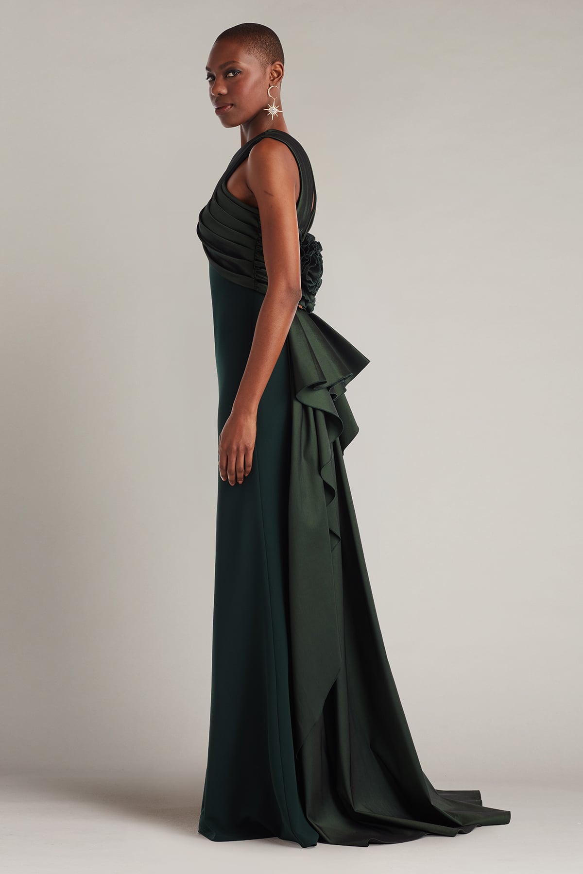 Prom Dresses Formal Pleated Long Ruffle A Line Prom Dress Tadashi Shoji BOS25316L Dark Forest