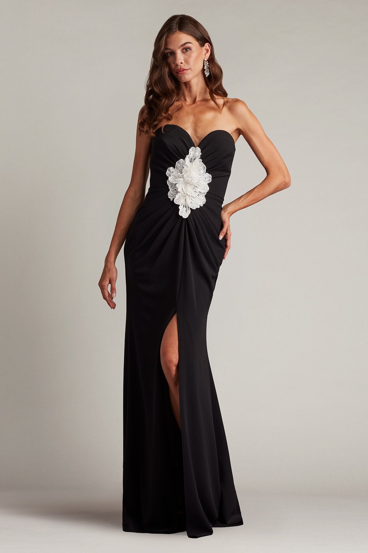 Prom Dresses Long Formal Slit Ruffle Evening Prom Dress Black Ivory