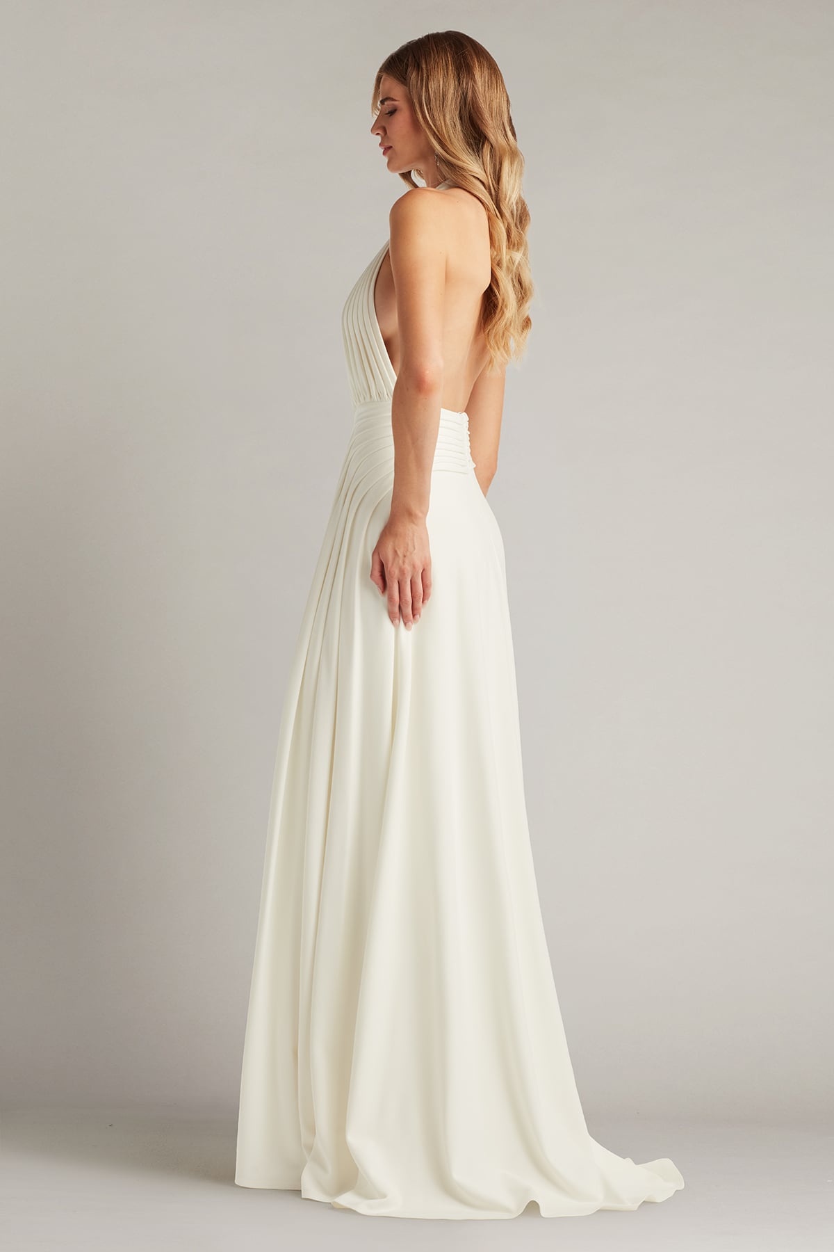 Wedding Dresses Long A Line Wedding Pleated Dress Tadashi Shoji BOS25440LBR Ivory