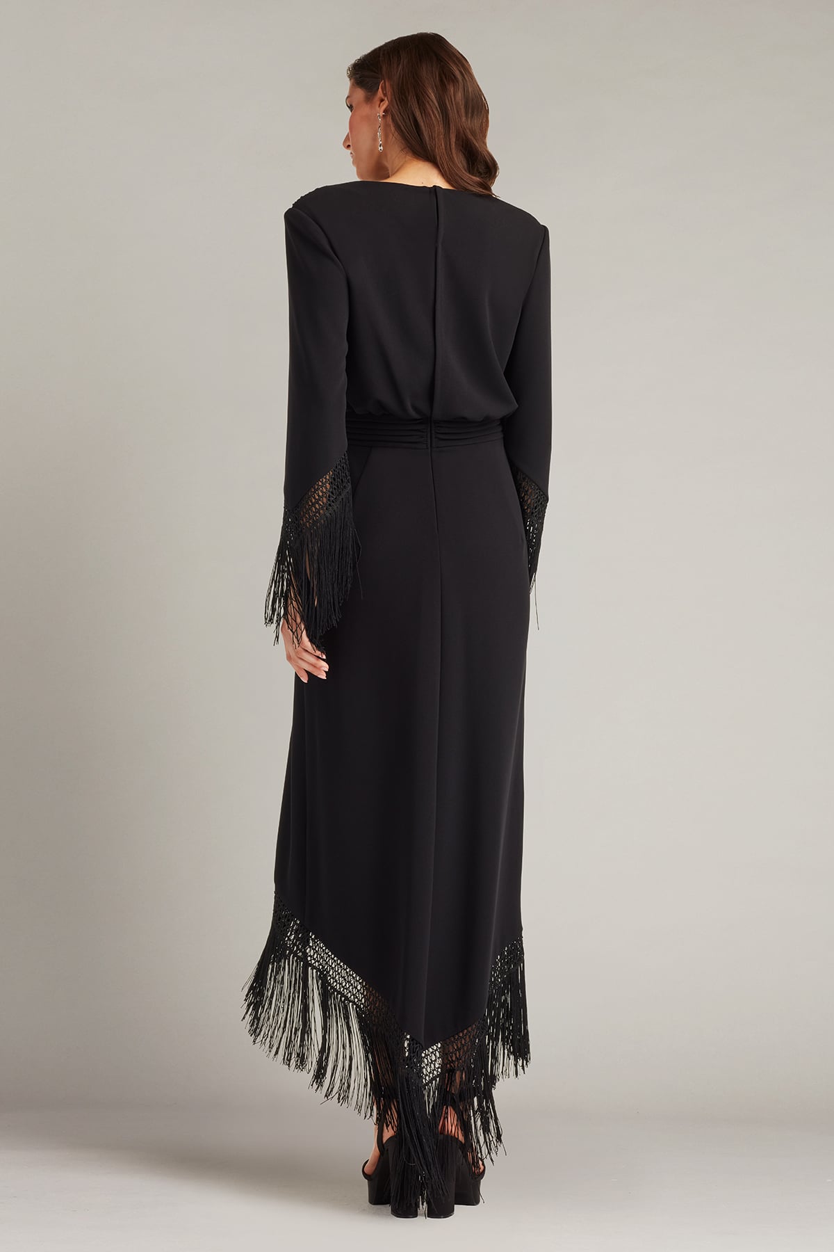 Cocktail Dresses High Low Long Sleeve Tea Length Cocktail Dress Tadashi Shoji BOS25450MD Black