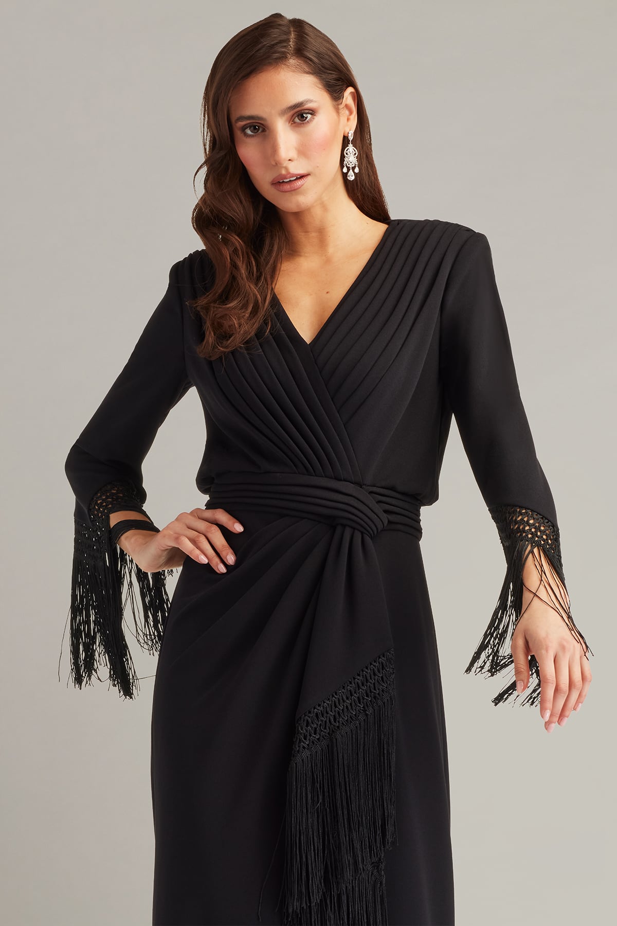 Cocktail Dresses High Low Long Sleeve Tea Length Cocktail Dress Tadashi Shoji BOS25450MD Black