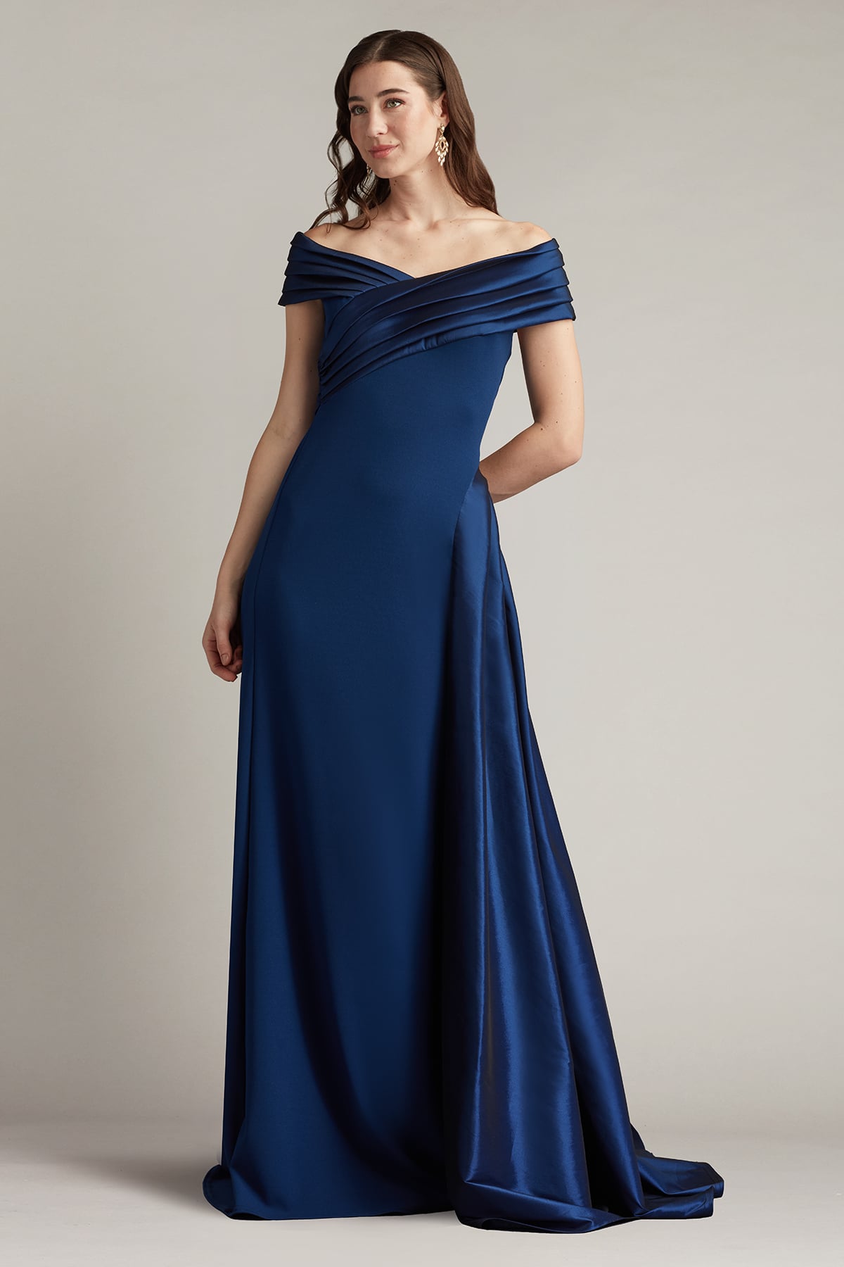 Formal Dresses Long Pleated Formal Prom Dress Tadashi Shoji BOS25530L Navy