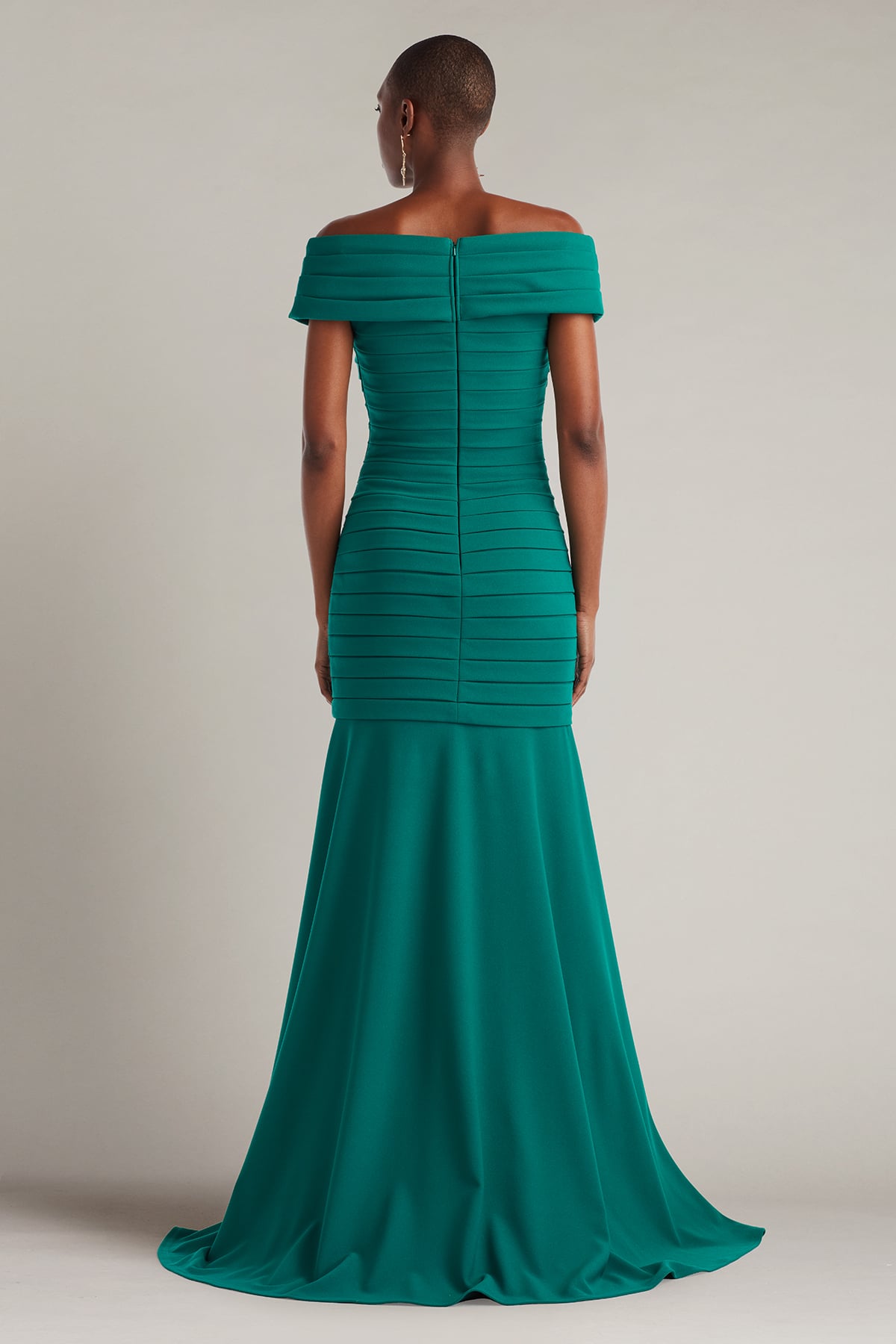 Formal Dresses Long Pleated Formal Mermaid Dress Tadashi Shoji BOS25688L Emerald