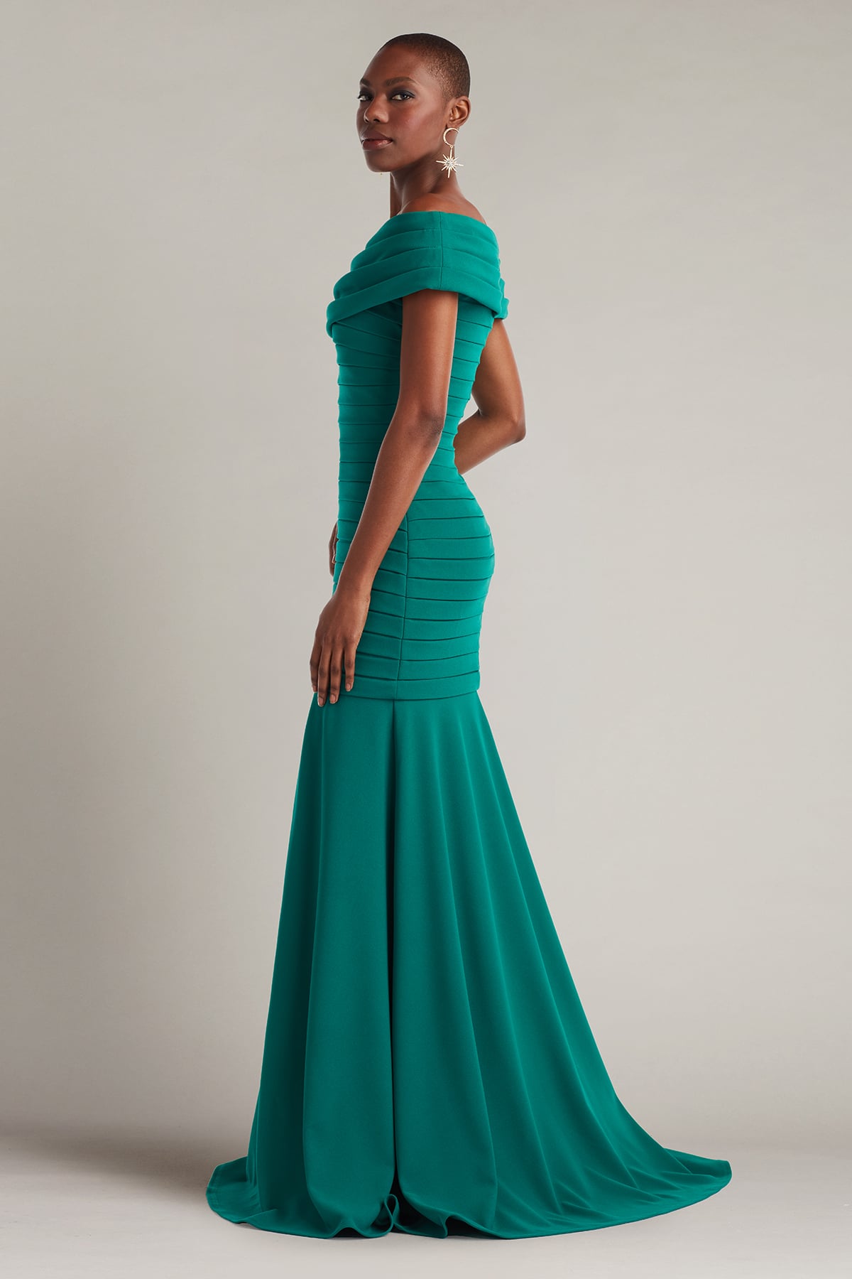 Formal Dresses Long Pleated Formal Mermaid Dress Tadashi Shoji BOS25688L Emerald