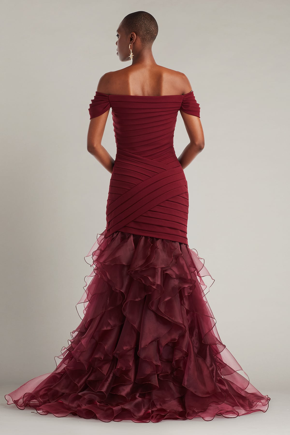 Prom Dresses Ruffle Long Formal Pleated Mermaid Prom Dress Tadashi Shoji BOS25692L Cinnamon