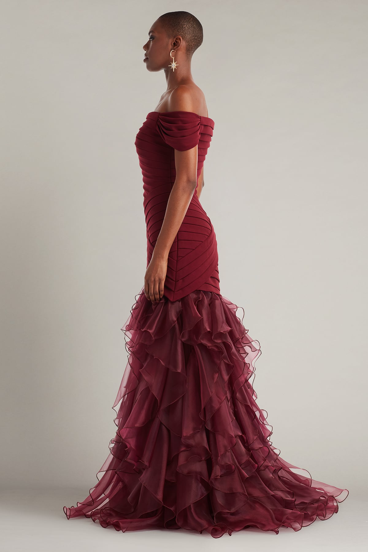 Prom Dresses Ruffle Long Formal Pleated Mermaid Prom Dress Tadashi Shoji BOS25692L Cinnamon