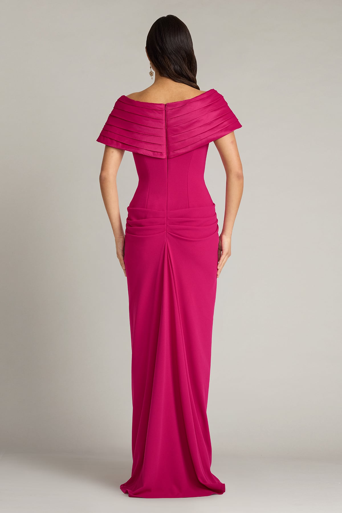 Hibiscus Off-the-Shoulder Floor-Length Crepe Formal Draped Gown Tadashi Shoji BOS25800L