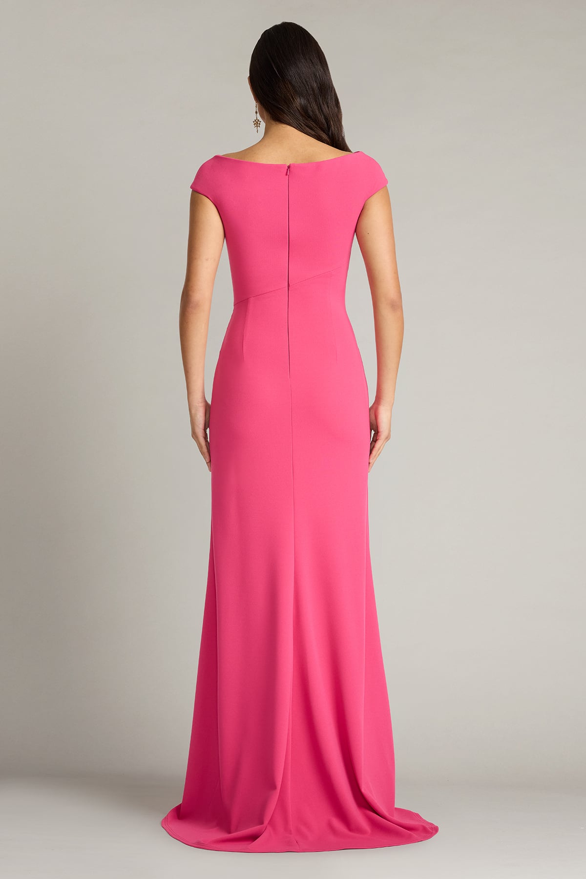 Cabaret Bateau Neck Floor-Length Crepe Formal Gown with Side Slit Tadashi Shoji BOS26105L