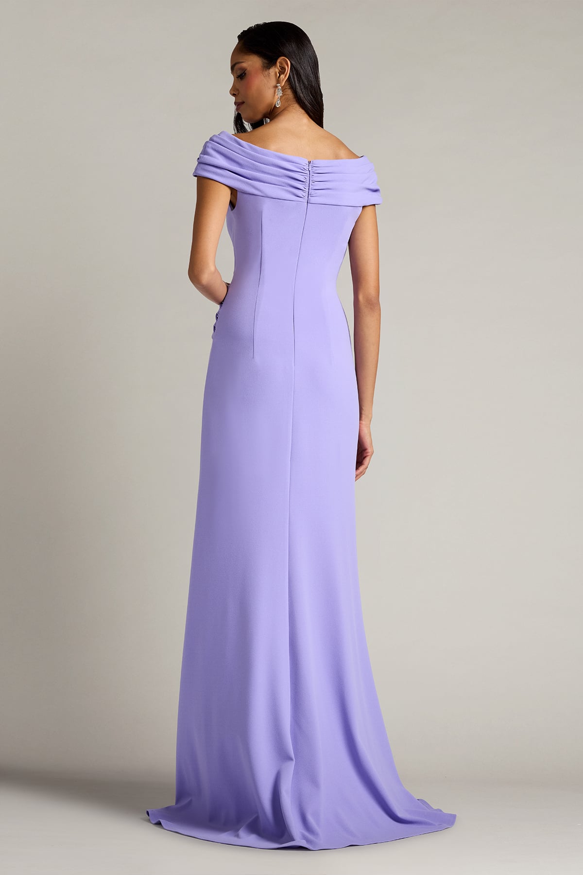 Lavender Mist Off-the-Shoulder Floor-Length Scuba Formal Gown with Side Slit Tadashi Shoji BOS26182L
