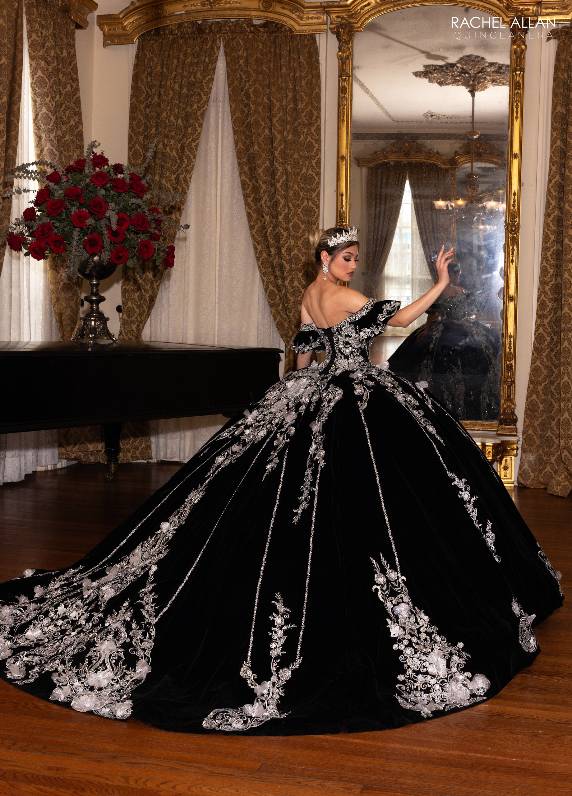 Quinceniera Dresses Long Sweet 16 Velvet Quinceanera Dress Black Silver