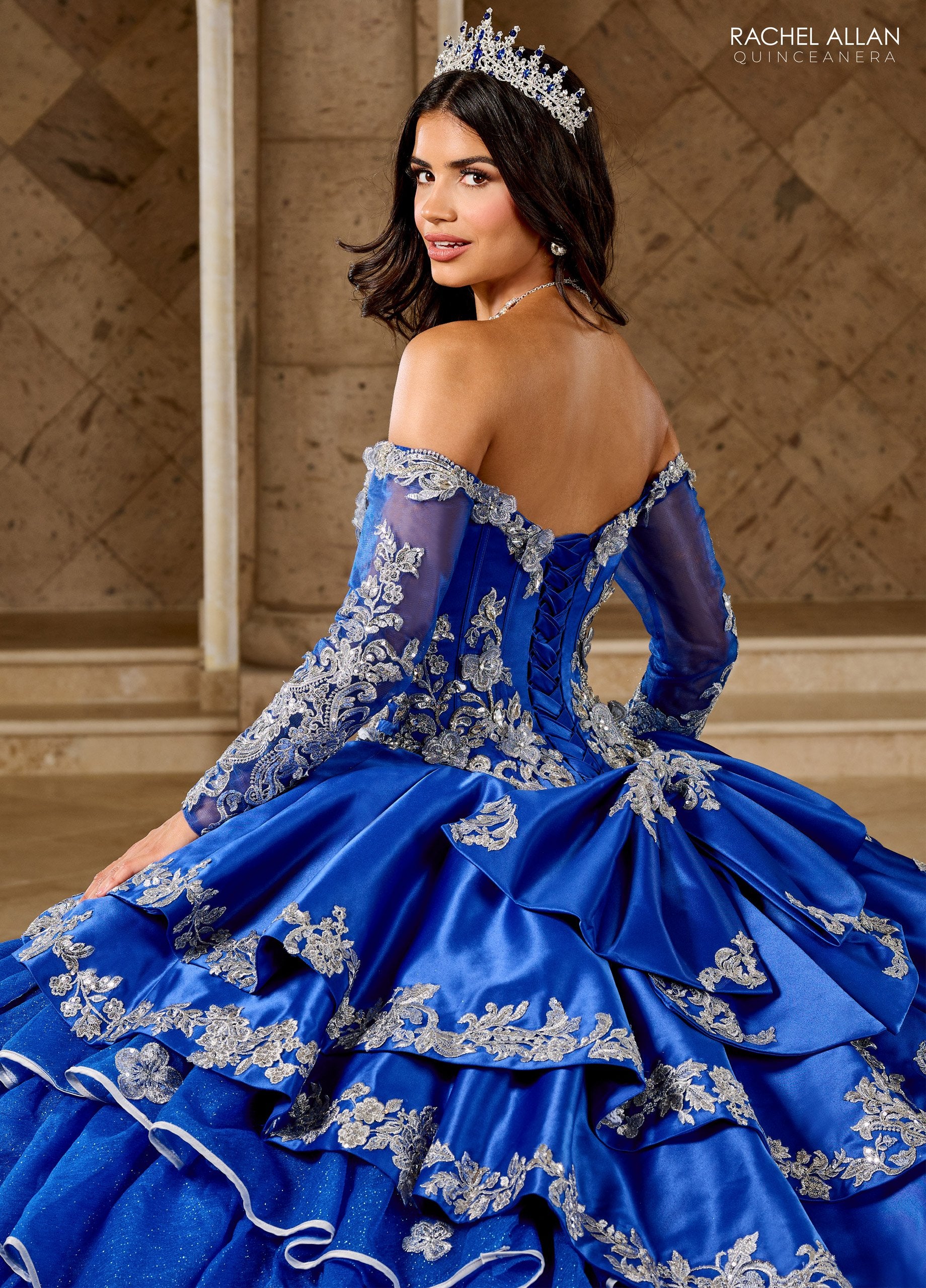 Quinceniera Dresses Long Ball Gown Ruffle Quinceanera Dress Royal Silver
