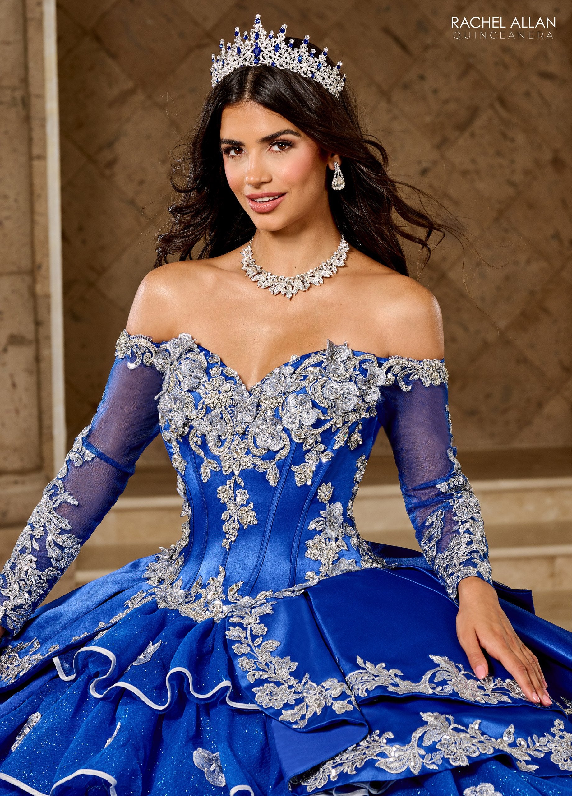 Quinceniera Dresses Long Ball Gown Ruffle Quinceanera Dress Royal Silver