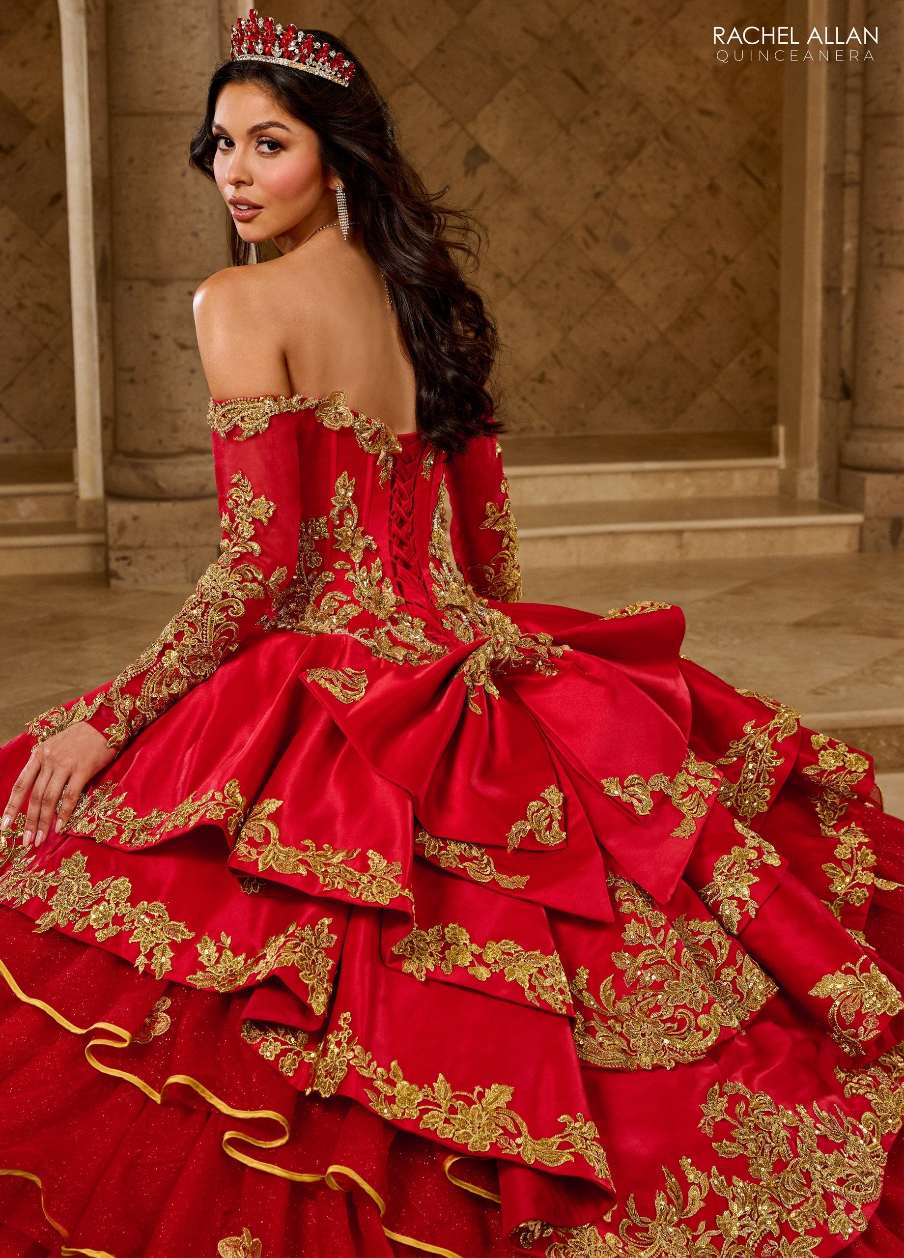 Quinceniera Dresses Long Ball Gown Ruffle Quinceanera Dress Red Gold
