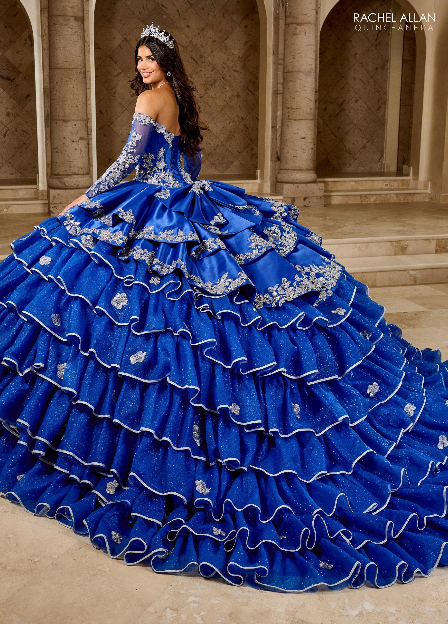 Quinceniera Dresses Long Ball Gown Ruffle Quinceanera Dress Royal Silver