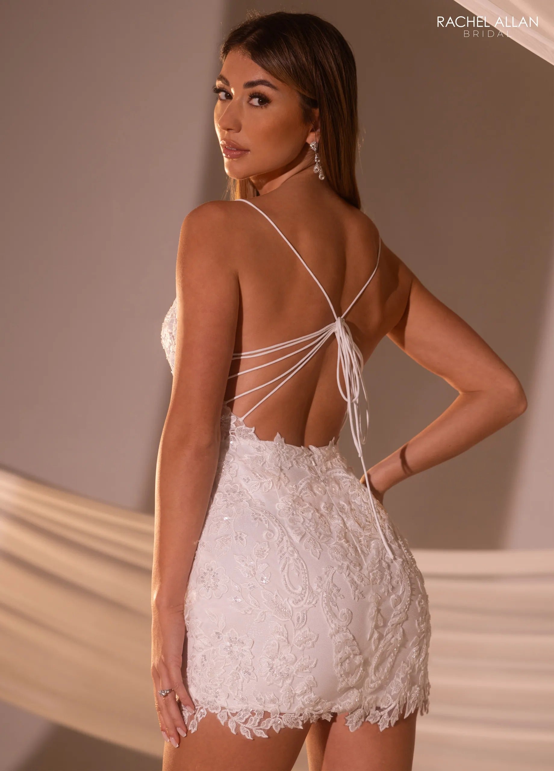 Ivory Sweetheart Mini Lace Wedding Dress with Corset Bodice and Illusion Detail Rachel Allan RB1007 Rachel Allan RB1007