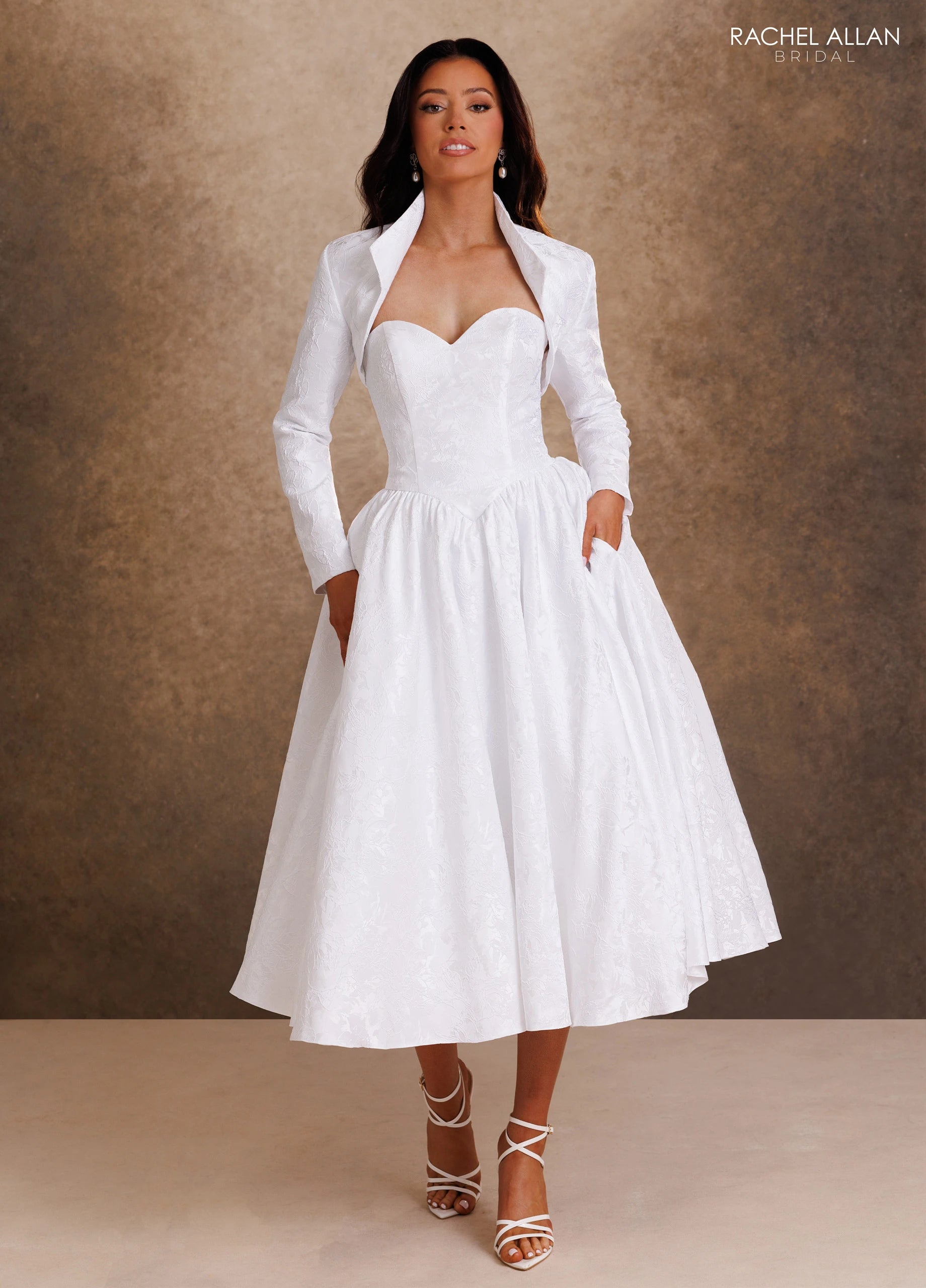 Strapless Curved Neck Tea-Length Mikado Wedding Dress A-Line Rachel Allan RB1021