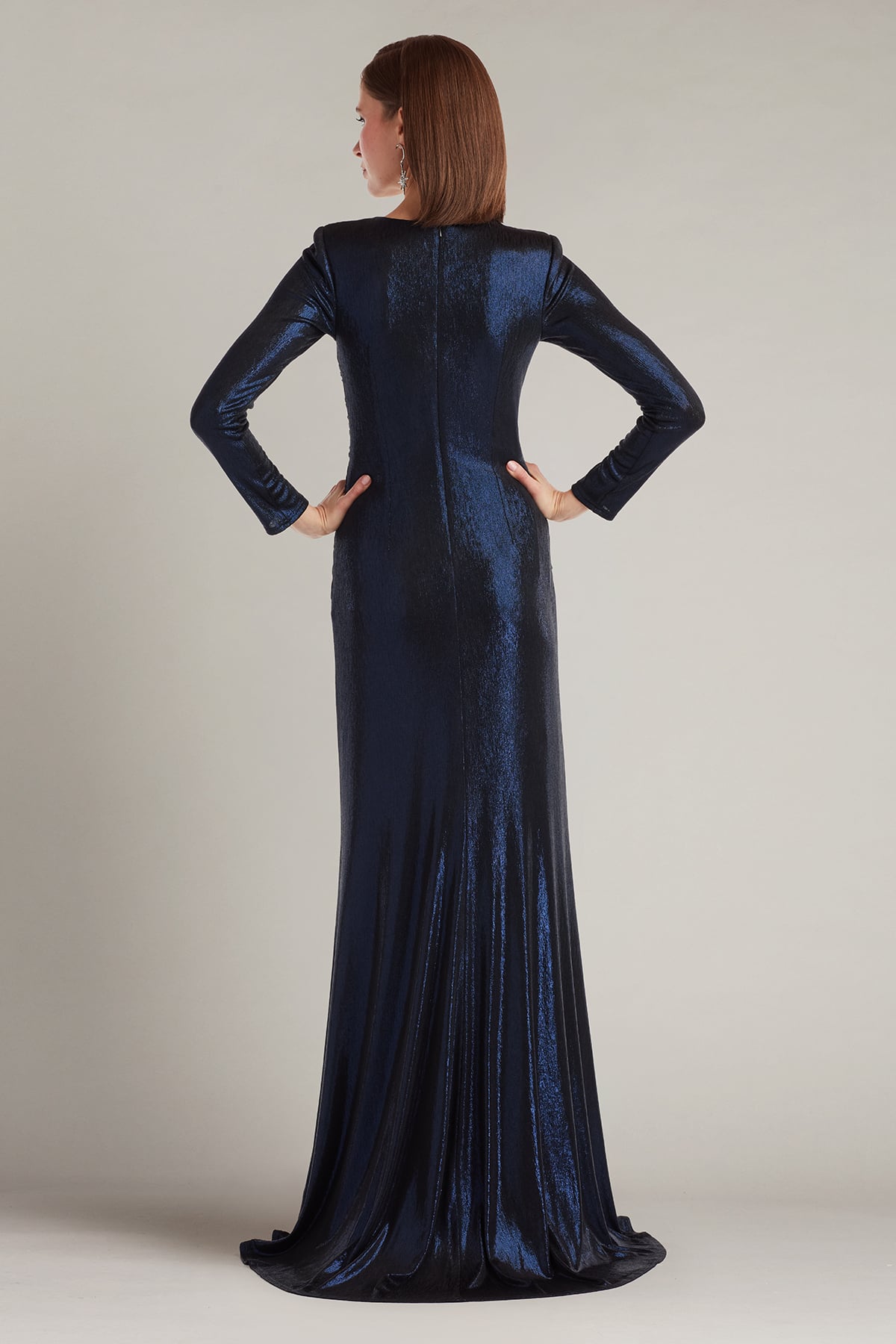 Mother of the Bride Dresses Long Sleeve Metallic Formal Mother of the Bride Dress Royal Navy