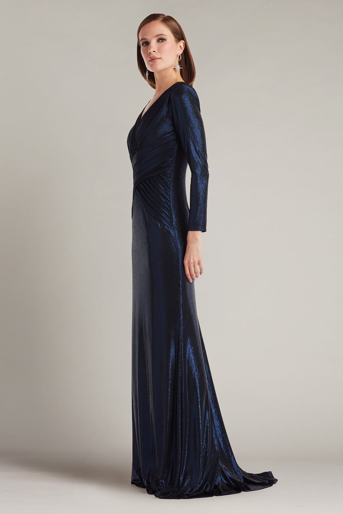 Mother of the Bride Dresses Long Sleeve Metallic Formal Mother of the Bride Dress Royal Navy