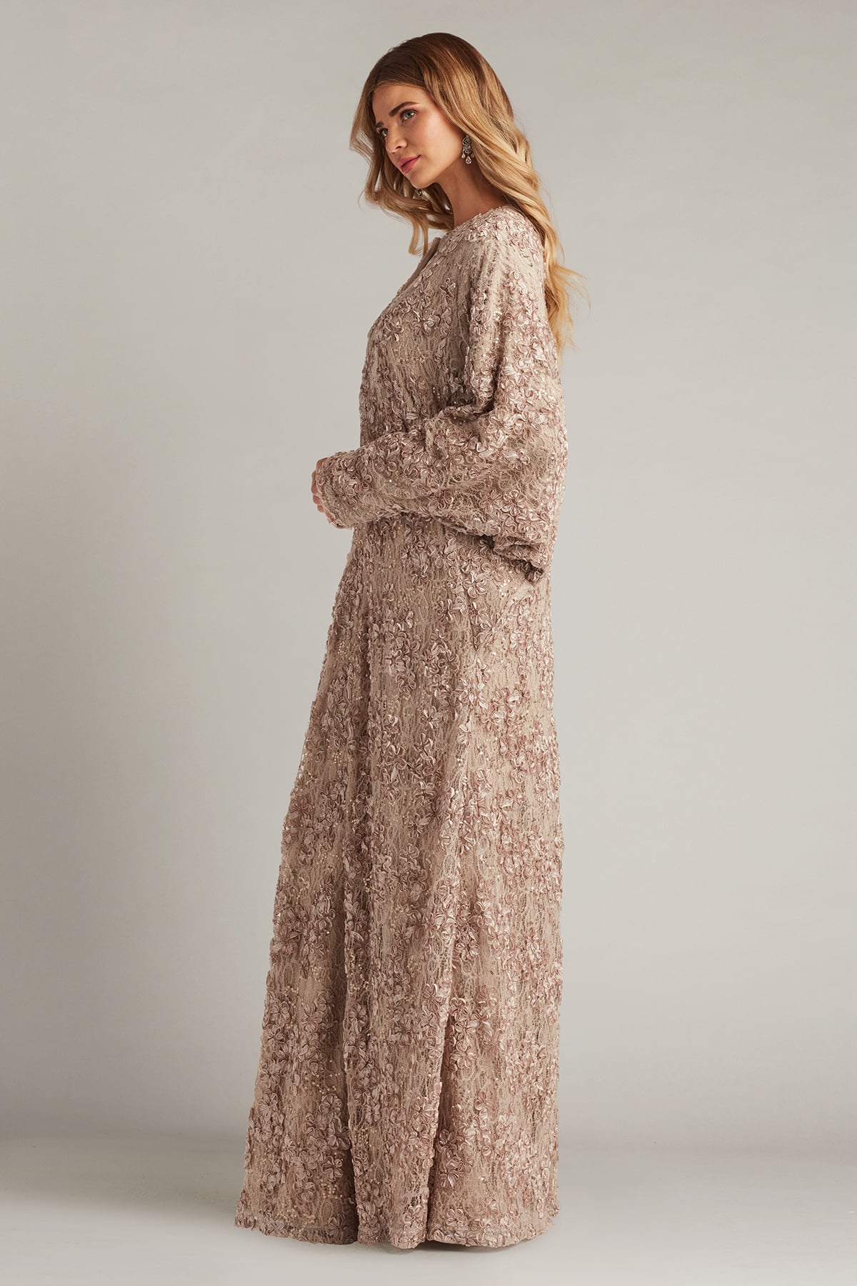Crew/High-Neck Floor-Length Lace Formal Sheath/Column Tadashi Shoji BUK18270L