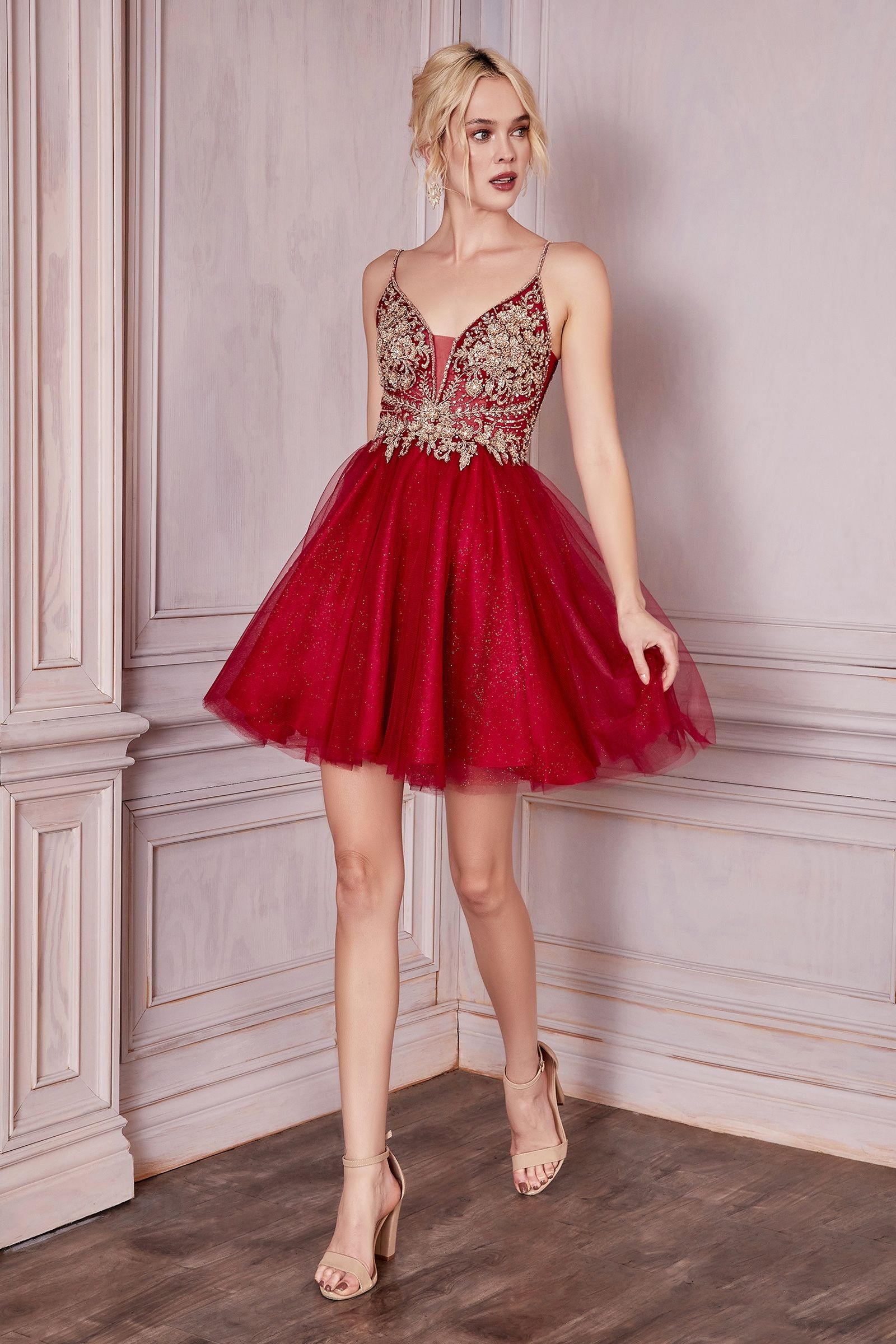 Cocktail Dresses Sequin Beaded Short A Line Homecoming Dress Burgundy Gold