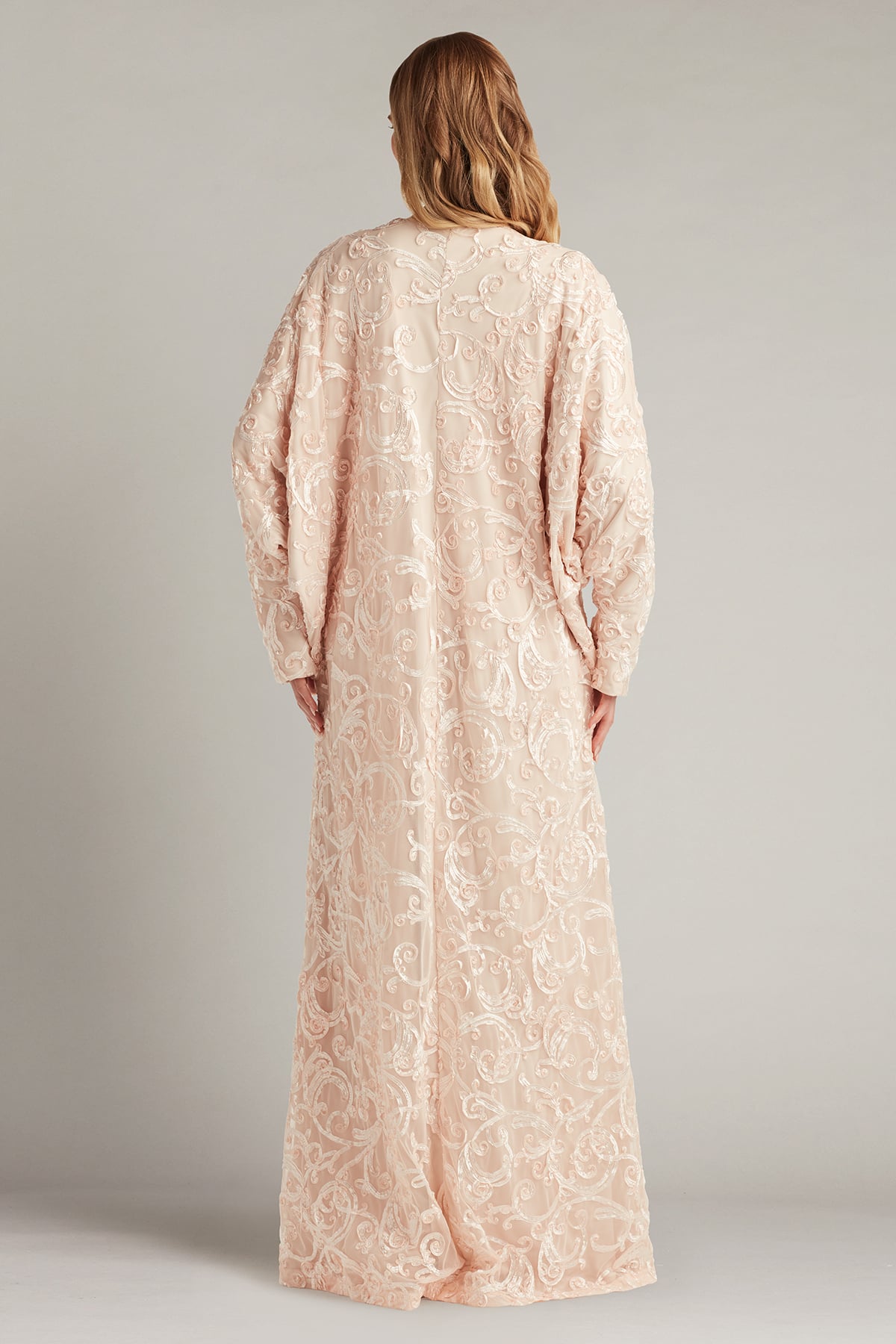 Rose Mist Crew Neck Floor-Length Embroidered Lace Mother of the Bride Long Sleeve Gown Tadashi Shoji BUS18270L