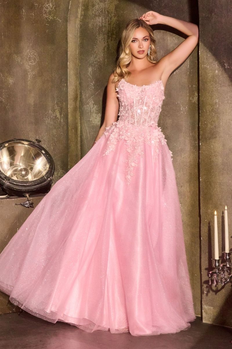 Prom Dresses A Line Lace Applique Long Formal Prom Dress Pink