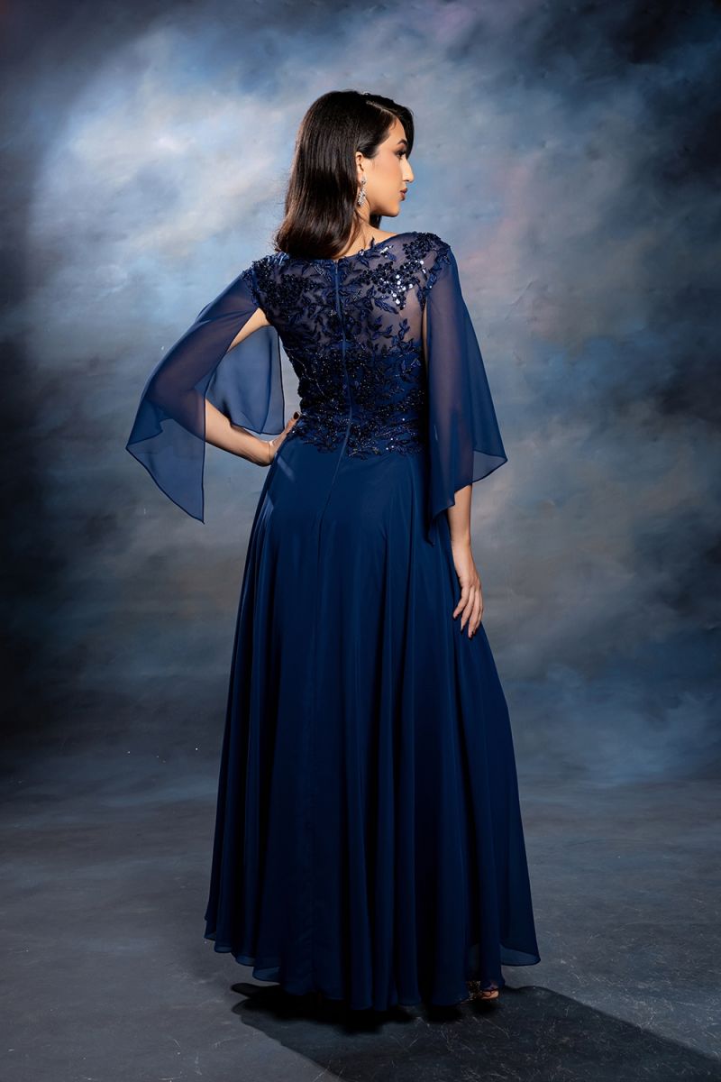 Illusion Floor-Length Chiffon Formal A-Line May Queen 2233