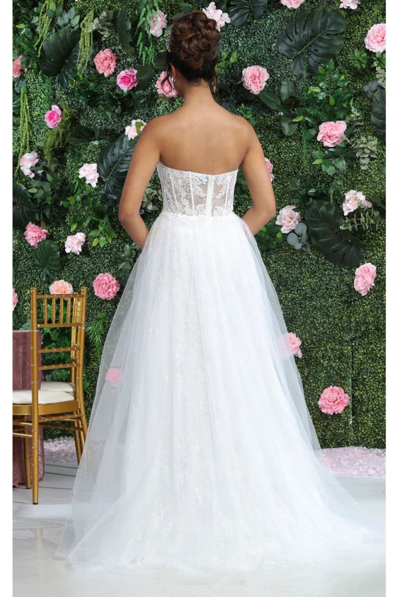 Strapless Straight Neck Floor-Length Tulle Bridal Dress A-Line May Queen RQ8108