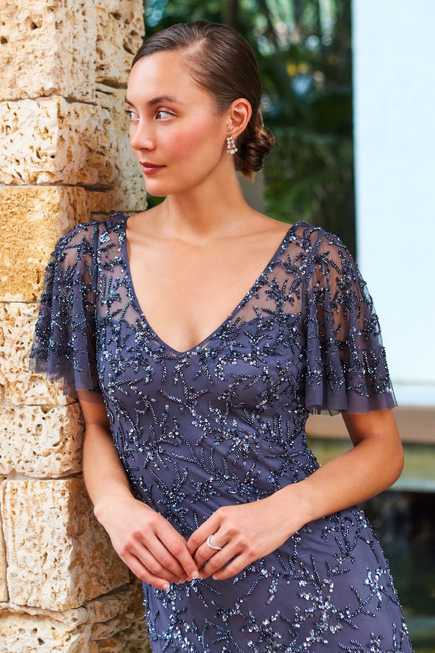 Mother of the Bride Dresses Beaded Long Mother of the Bride Formal Dress Gunmetal