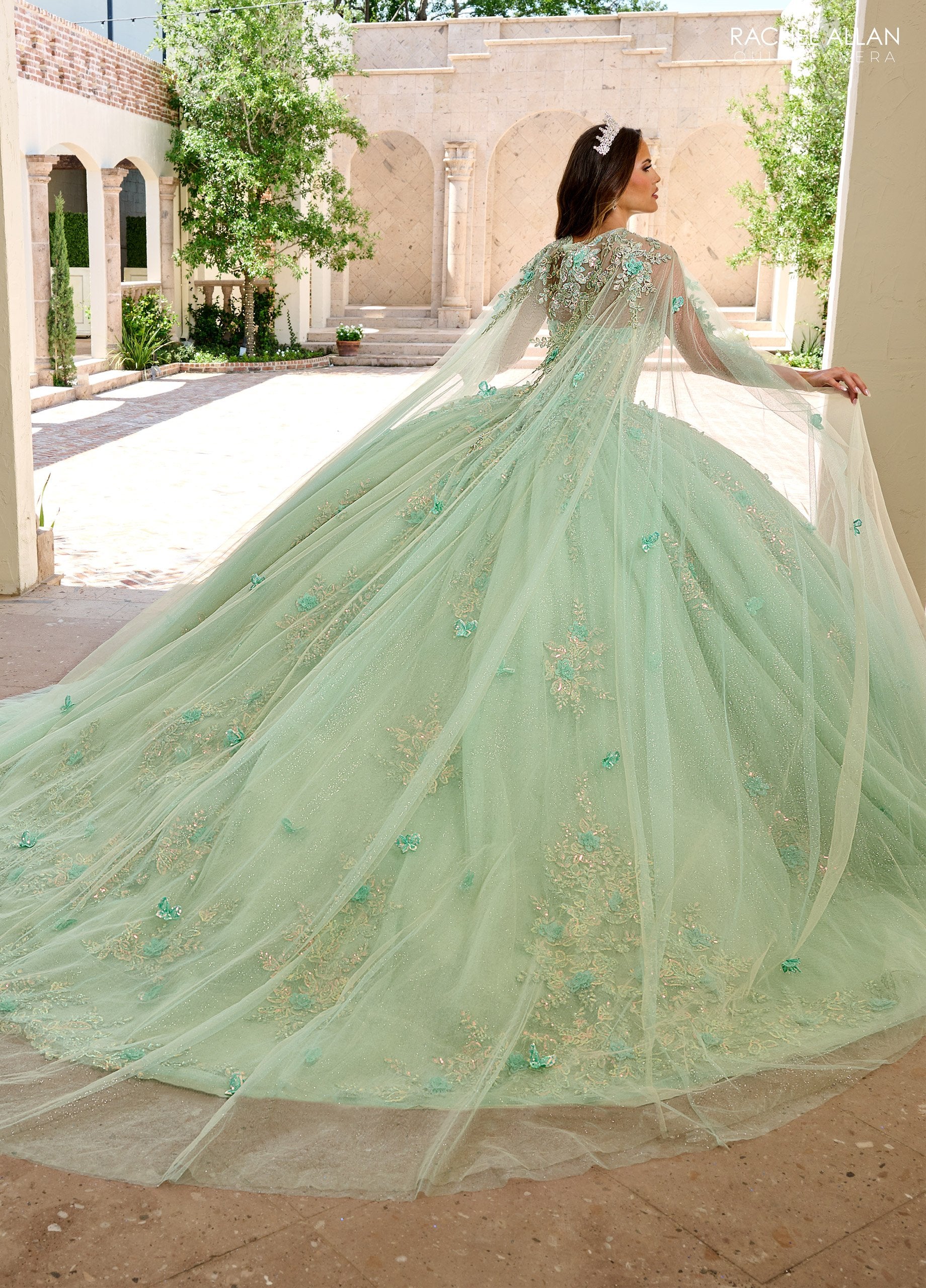 Rachel Allan RQ1155 Long Ball Gown Lace Floral Glitter Quinceanera Dress