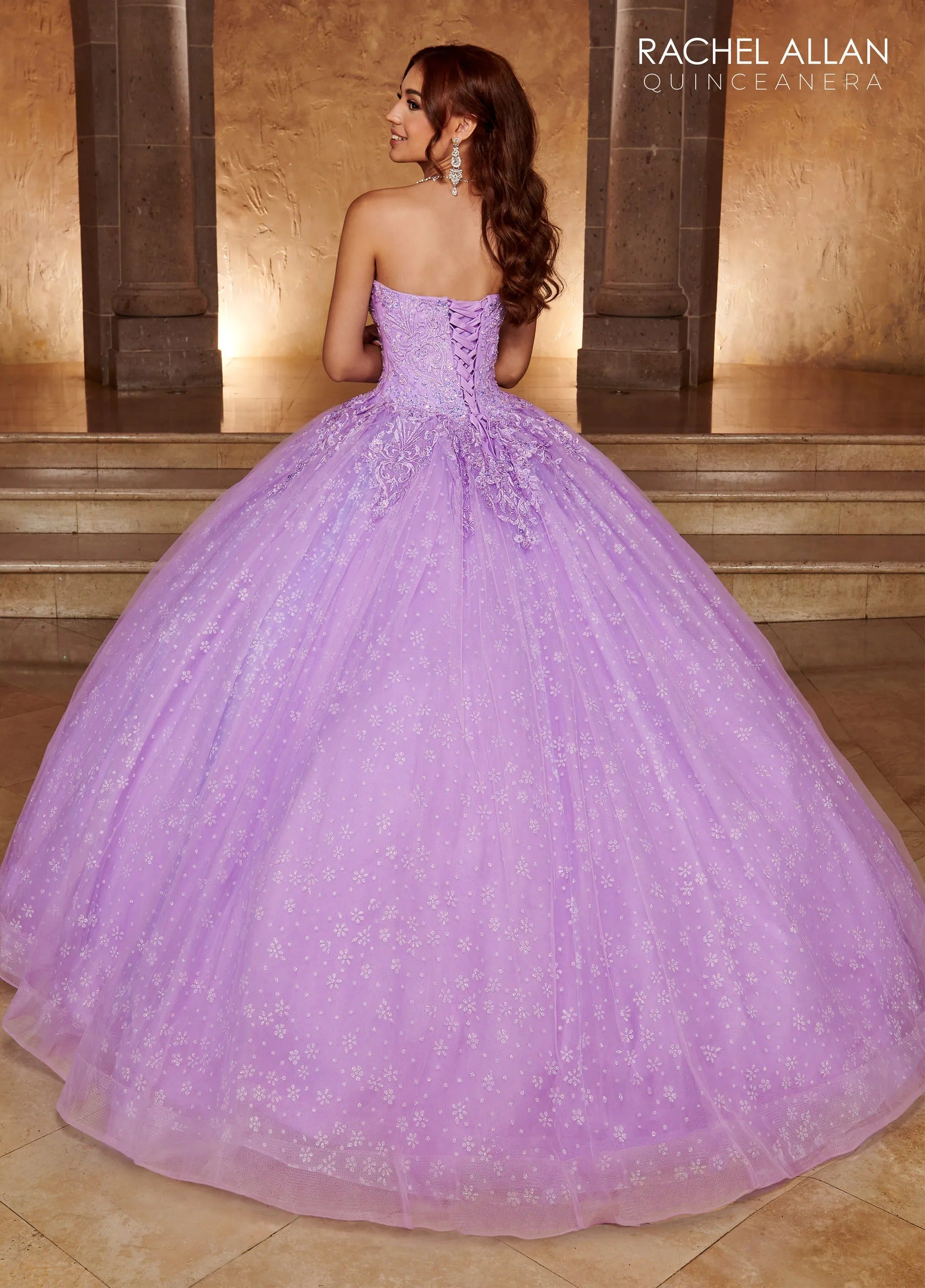 Lilac Sweetheart Glitter Tulle Quinceanera Ball Gown with Bead Embellishments Rachel Allan RQ1116