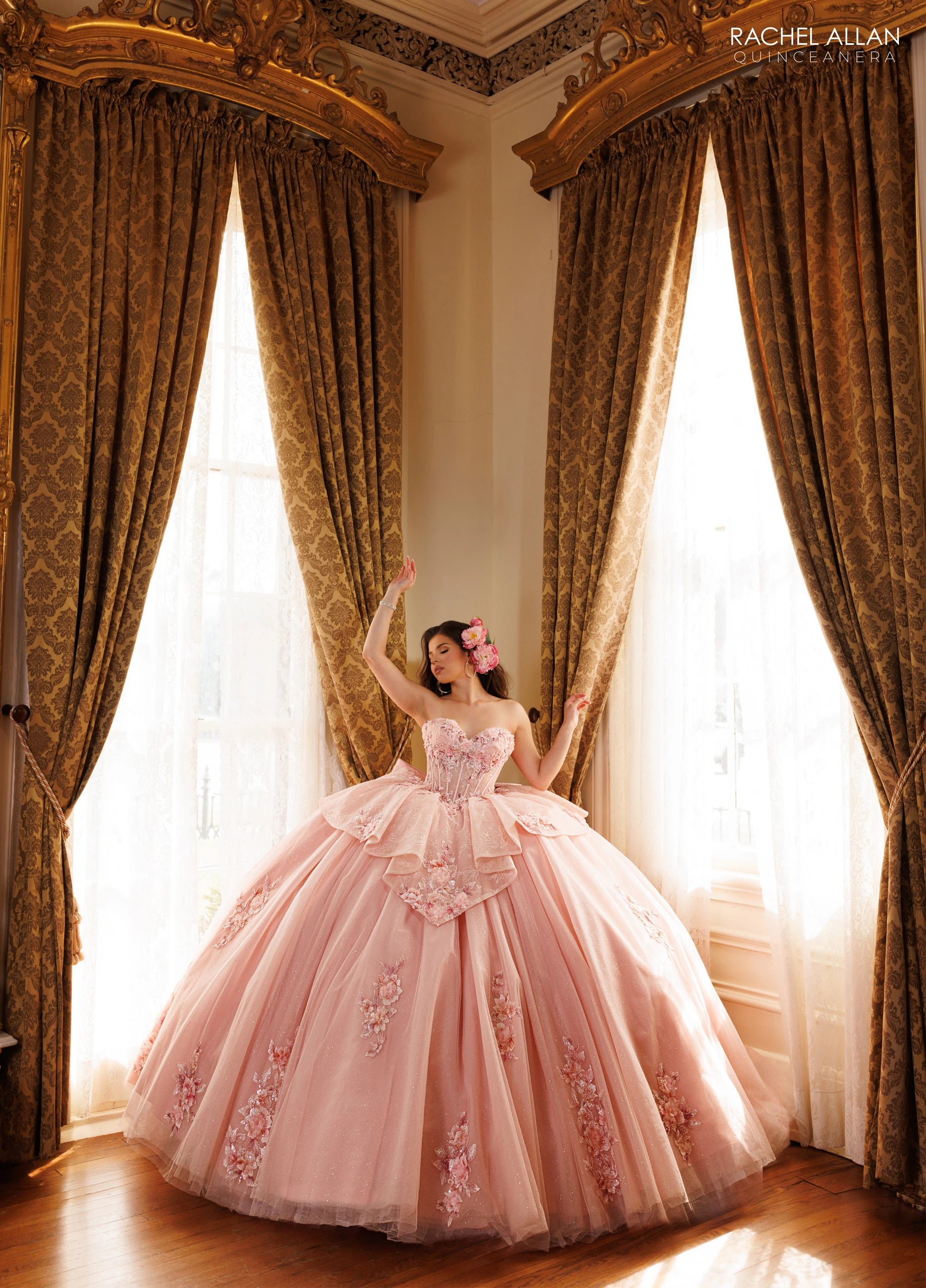 Strapless Curved Neck Floor-Length Tulle Quinceañe Ball Gown Rachel Allan RQ1190