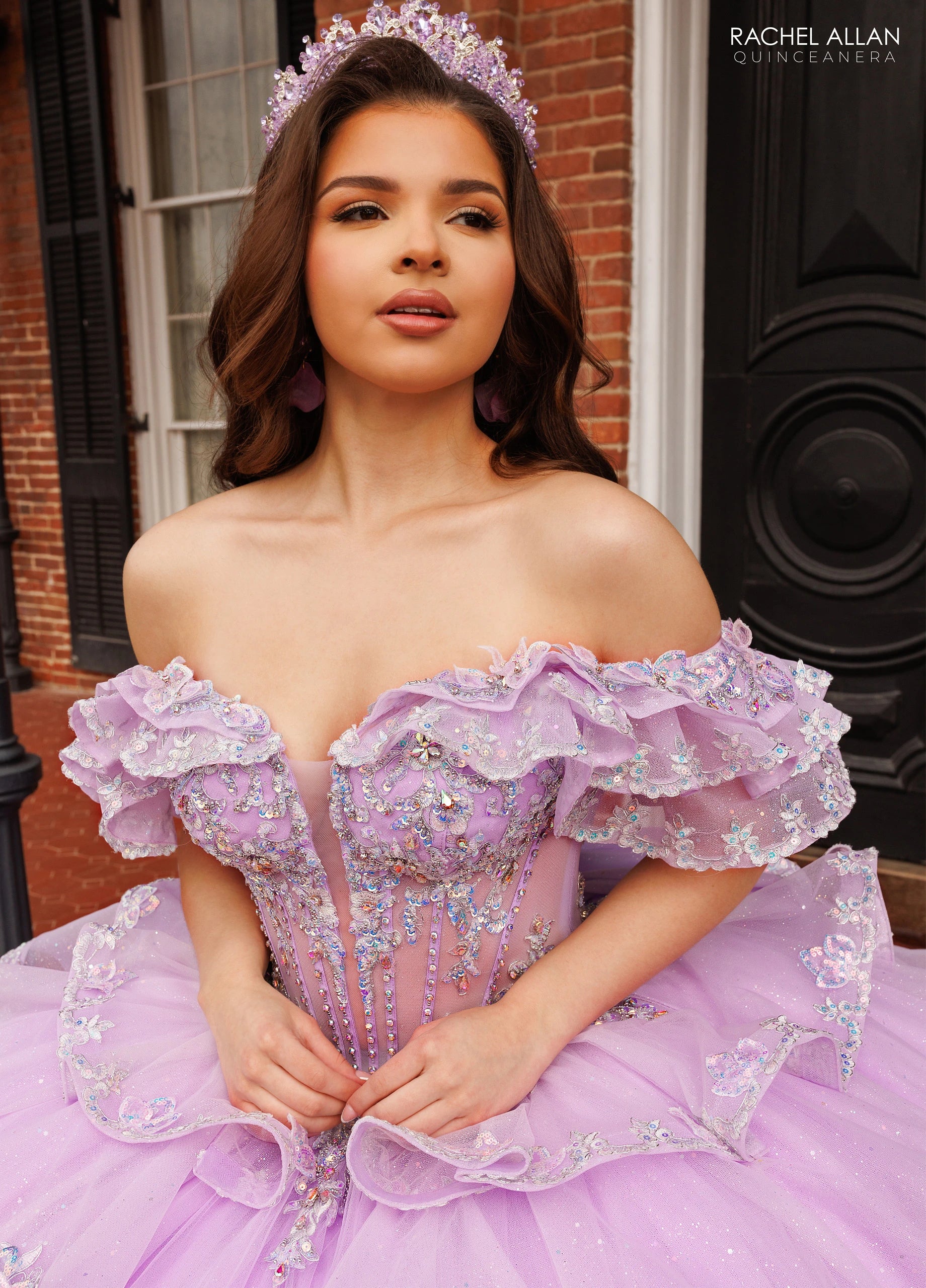 Off-the-Shoulder Floor-Length with T in Tulle Quinceañe Ball Gown Rachel Allan RQ1198