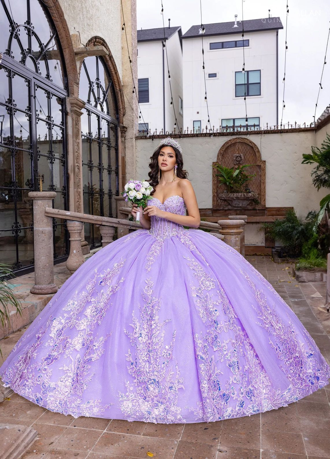 Lilac Sweetheart Floor Length Glitter Tulle Quinceanera Ball Gown with Sequin Lace Applique Rachel Allan RQ1169